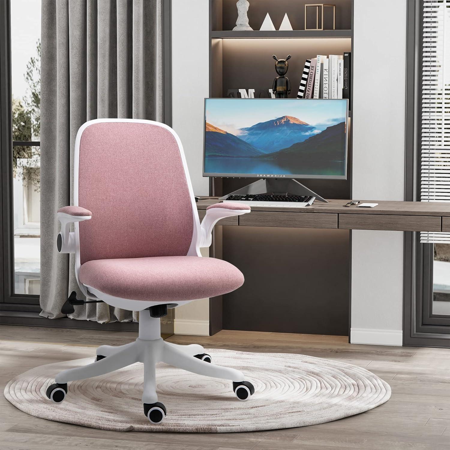 Adjustable Swivel Task Chair with Lumbar Support in Pink Fabric