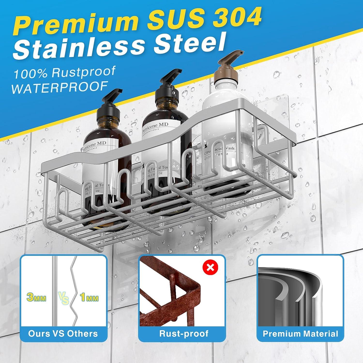 Shower Caddy 5 Pack,Adhesive Shower Organizer for Bathroom Storage&Home Decor&Kitchen,No Drilling,Large Capacity,Rustproof Stainless Steel Bathroom Organizer,Shower Shelves for Inside Shower-Standard