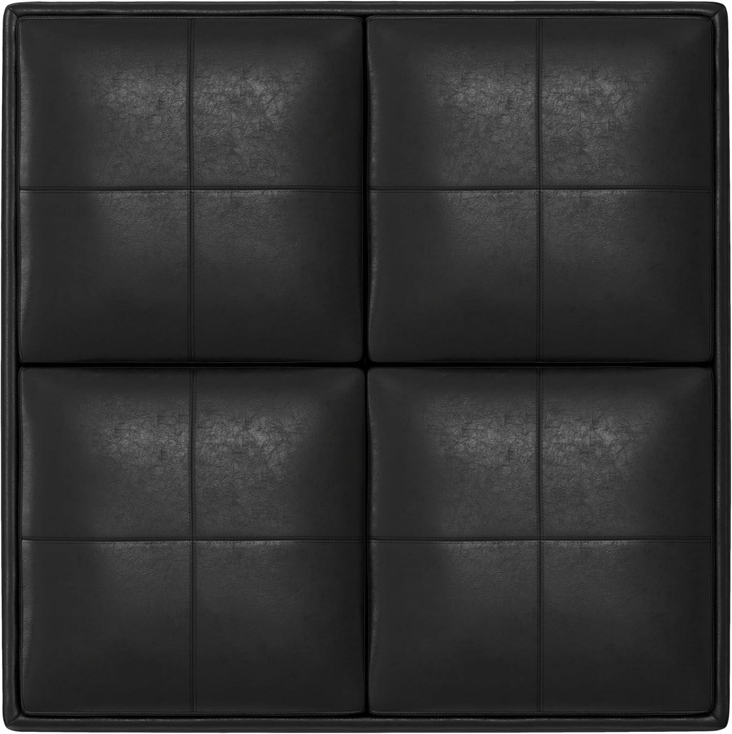 Simpli Home Avalon 35"W Upholstered Square Coffee Table Storage Ottoman with Flip-Over Trays