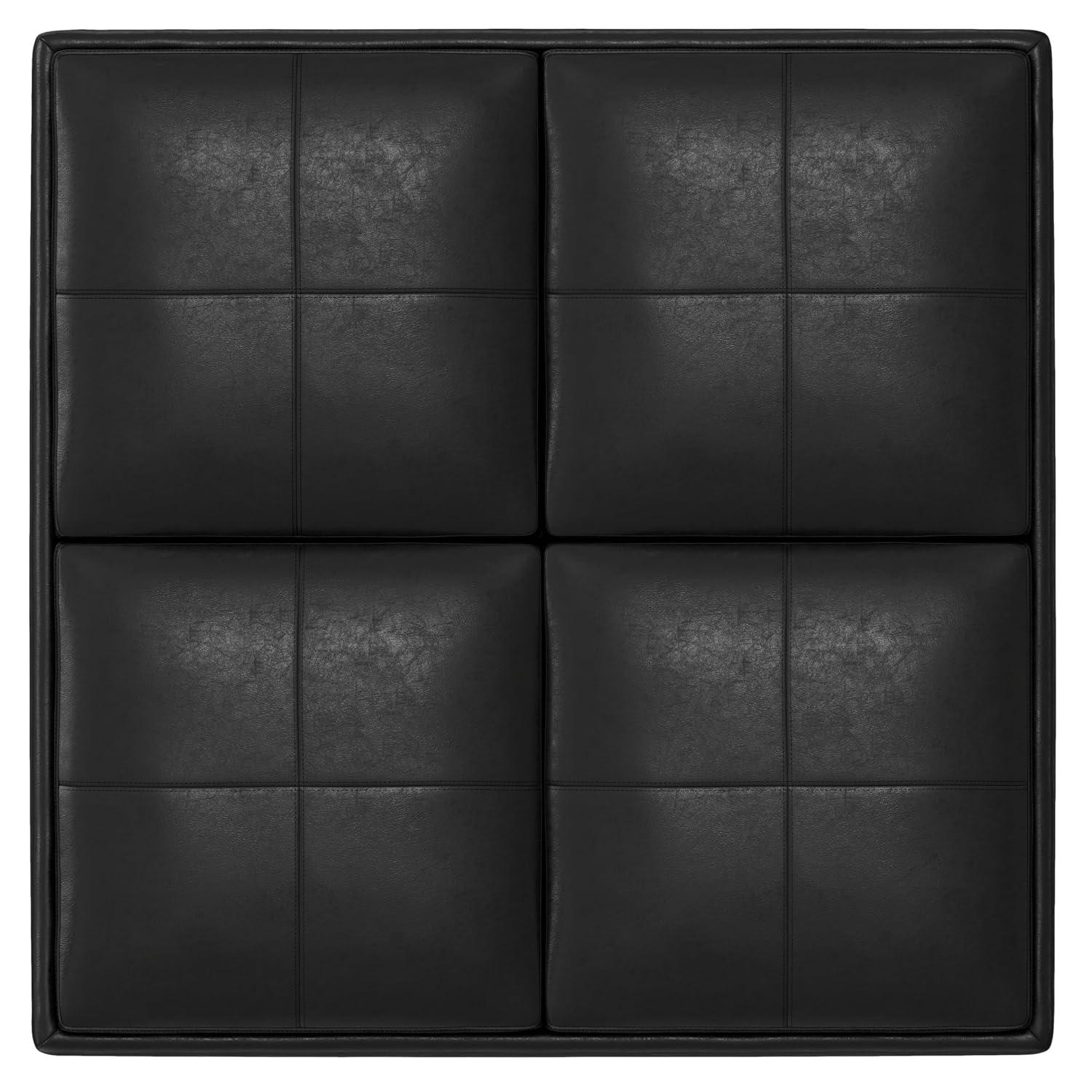 Simpli Home Avalon 35"W Upholstered Square Coffee Table Storage Ottoman with Flip-Over Trays