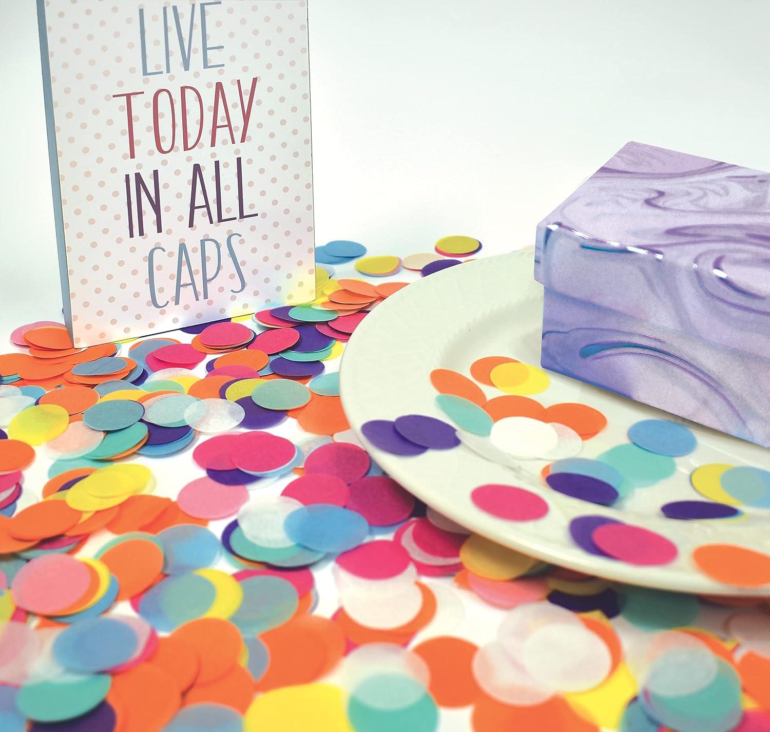 Tissue Paper Confetti, 1 Inch Circles, 10,000 Pieces, 3.5 Ounces, Multicolor Rainbow Confetti Dots, 8 Fun & Complementing Colors, by Better Office Products