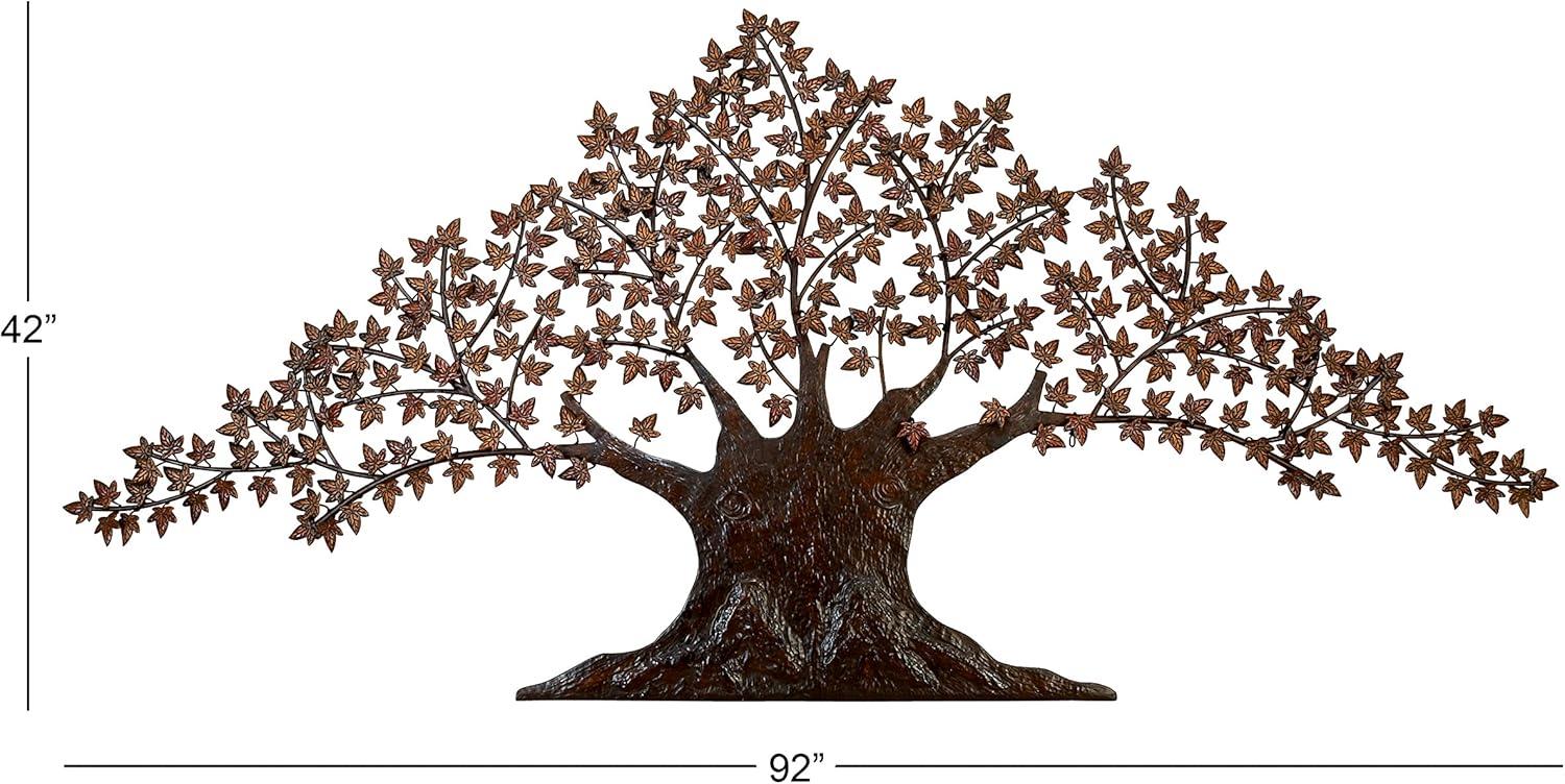 Dark Brown Metal Tree Wall Sculpture with Leaves