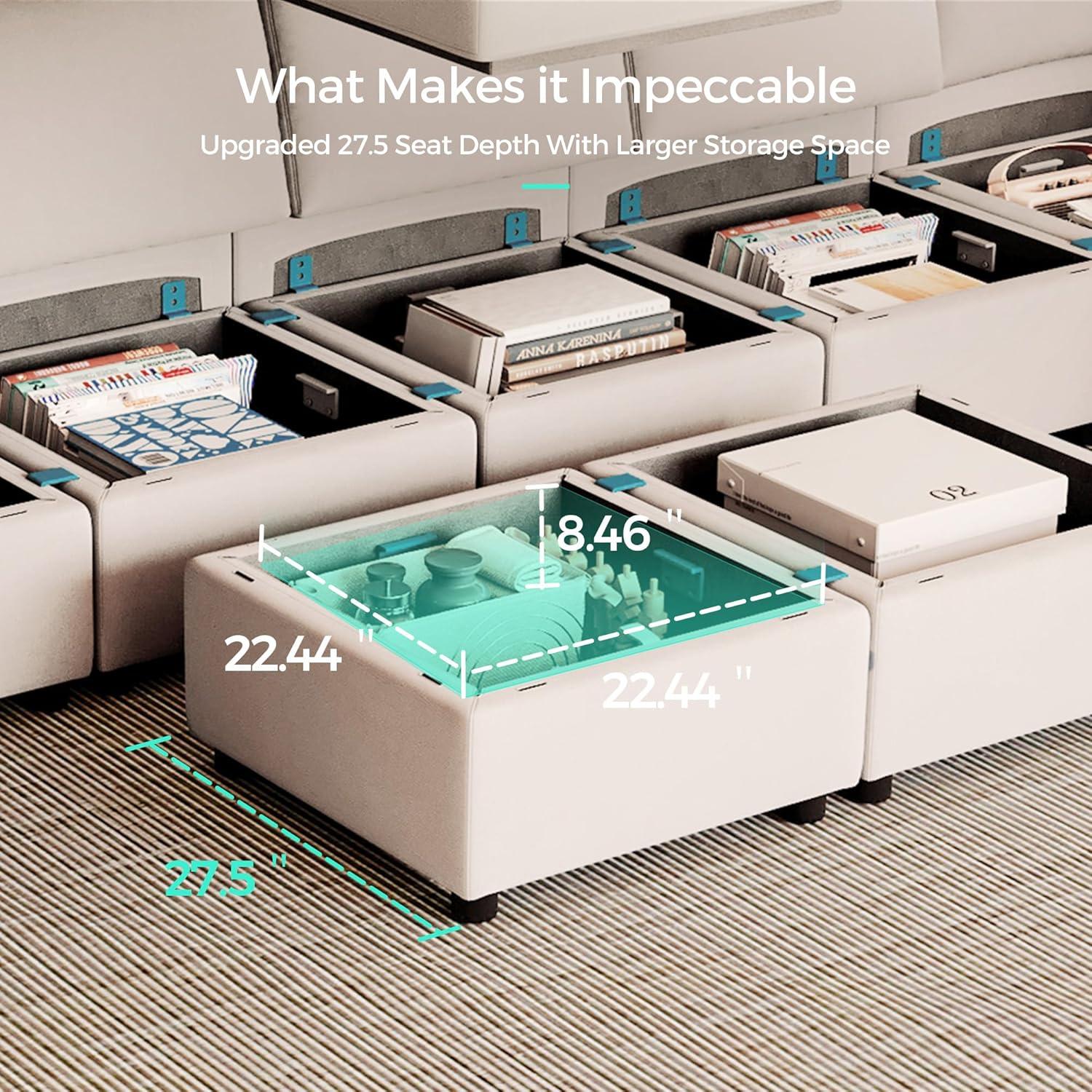 LINSY HOME Oversized Modular Cloud Sectional Sofa, RUBIK III 7 Seat Storage Couches and Sofas, Sectional Couches for Living Room with Reversible Chaises, Beige