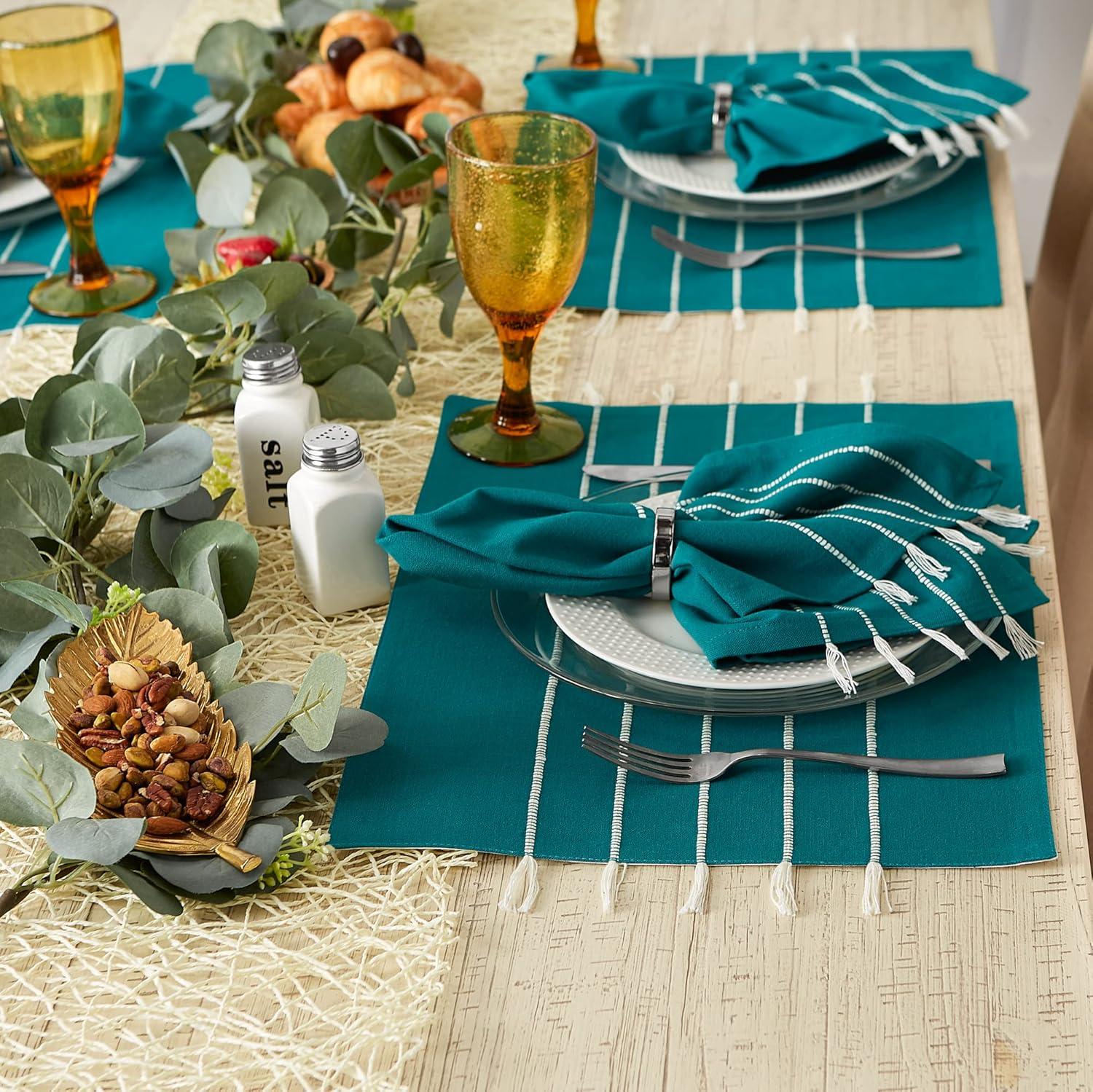 Teal Stripe Tassel Placemat (Set of 4)