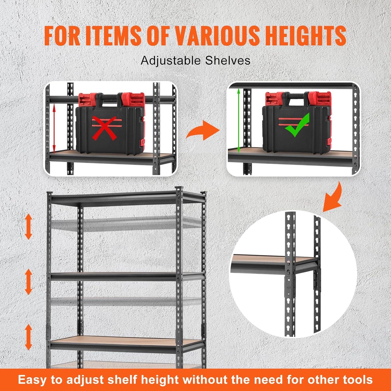 VEVOR Storage Shelving Unit, 5-Tier Adjustable 2000 lbs Capacity Heavy Duty Garage Shelves 36" L x 18" W x 72" H