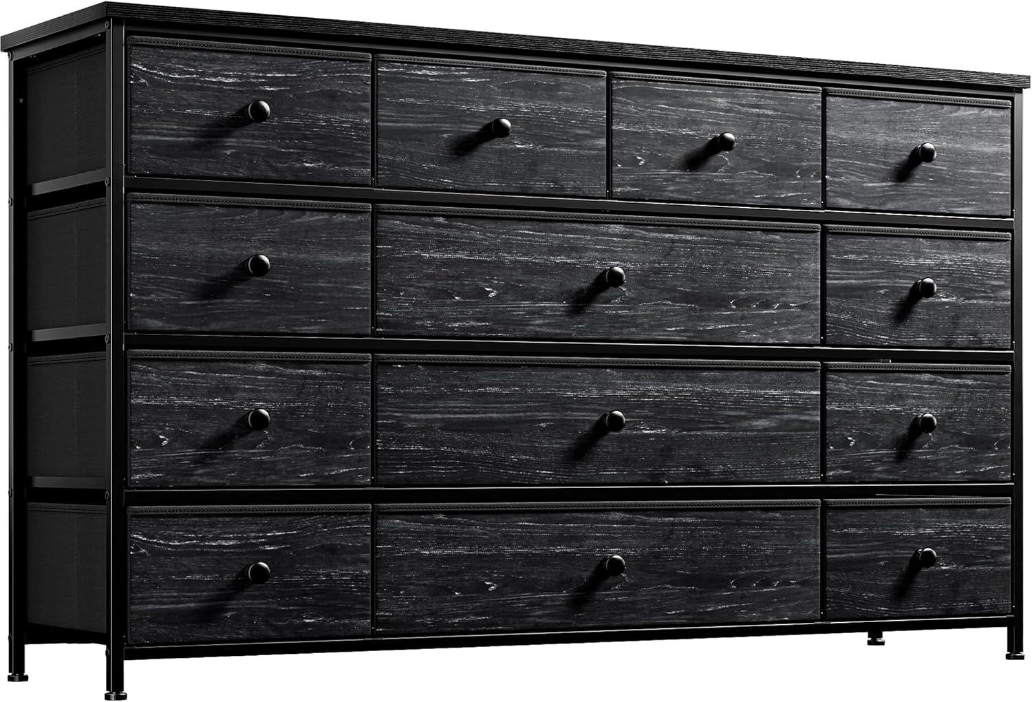 EnHomee 55"W Dresser for Bedroom Black Fabric Dresser with 13 Drawers Long Dressers & Chests of Drawers for , Living Room,Entryway