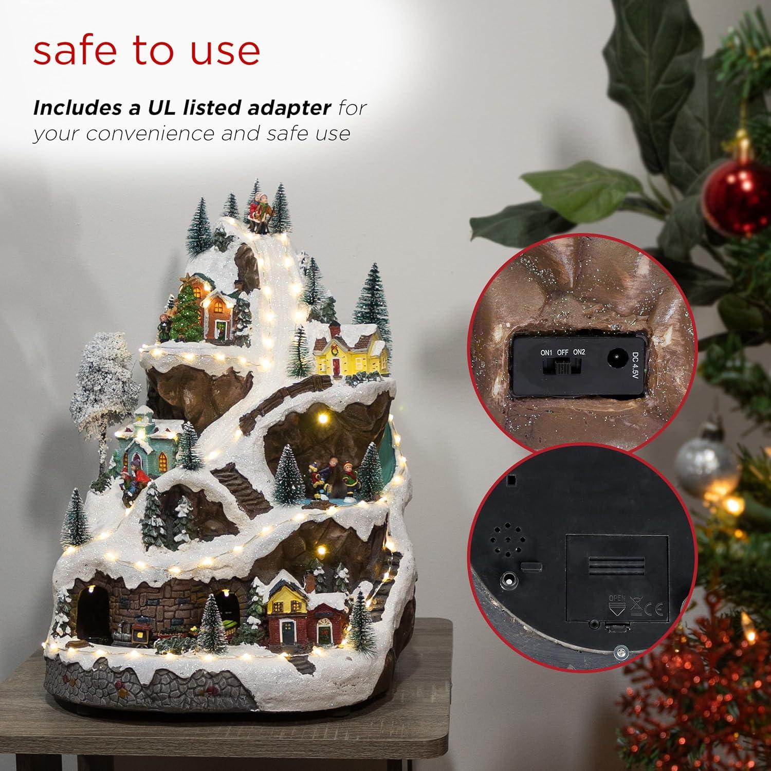 18-Inch Snowy Mountain Village with LED Lights and Music