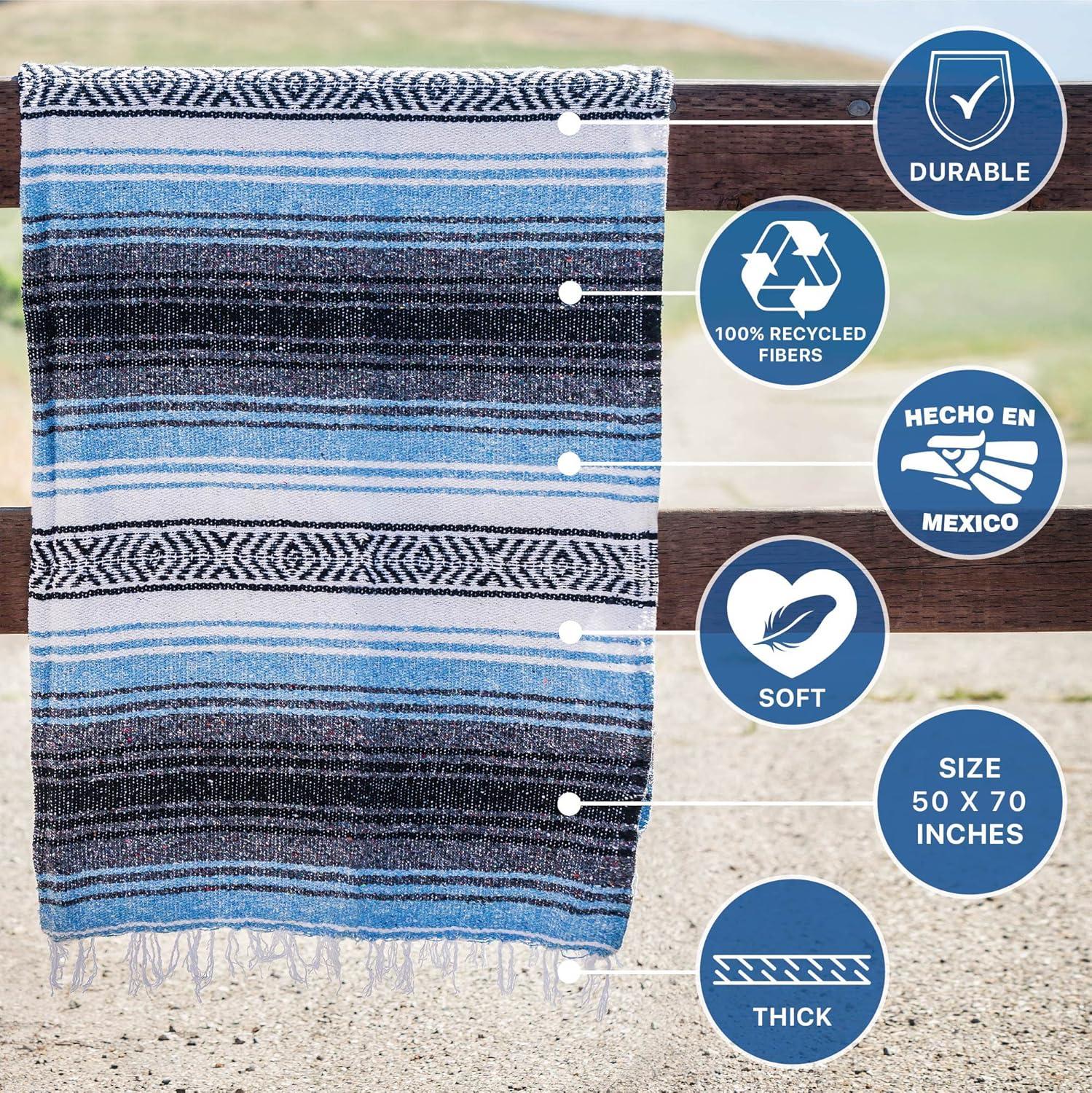 Benevolence LA Authentic Mexican Blanket (70 x 50 in) In Sky Blue