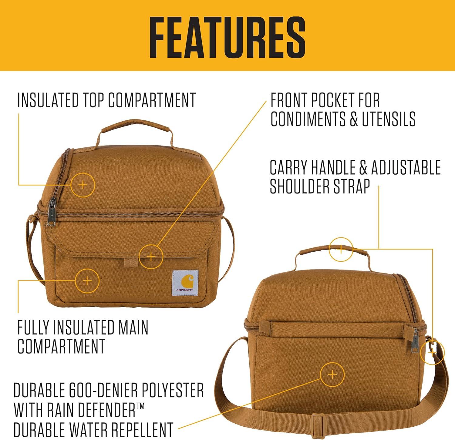 Carhartt Insulated 12 Can Two Compartment Lunch Cooler, One Size, Black
