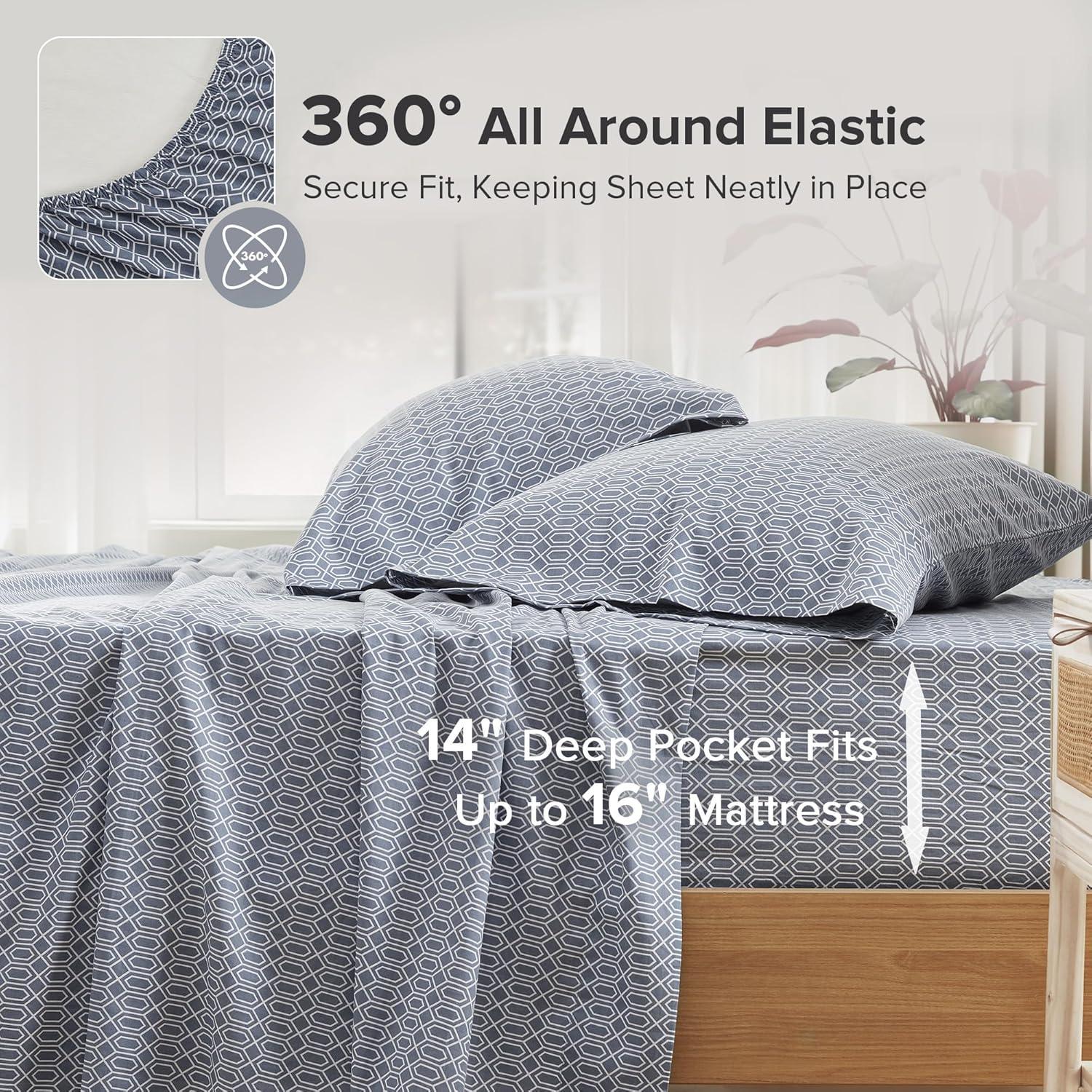 Comfort Spaces Diamond 100% Cotton Printed Sheet Set, Queen, Blue