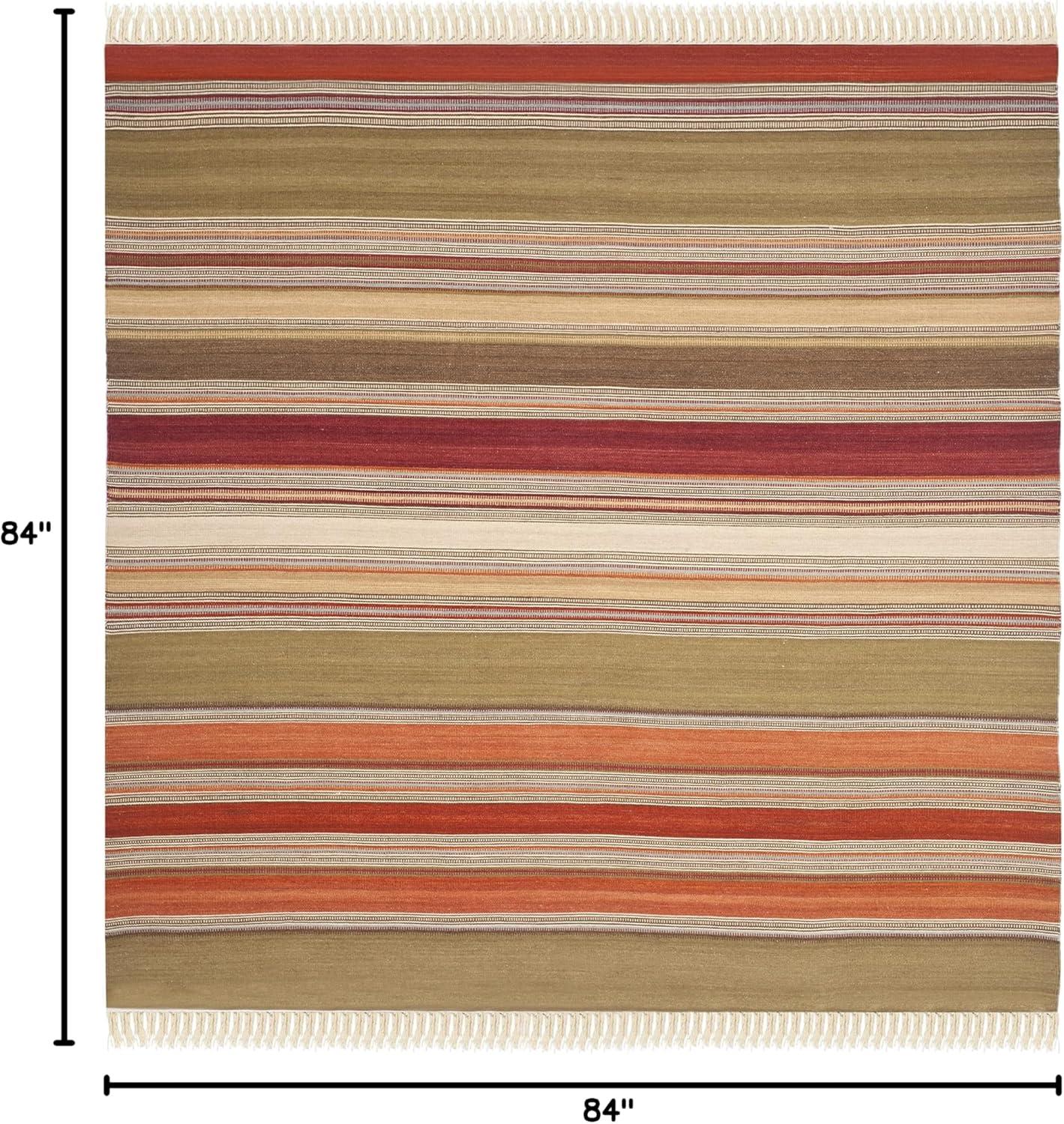 Striped Kilim STK317 Hand Woven Area Rug - Green - 7'x7' - Safavieh.