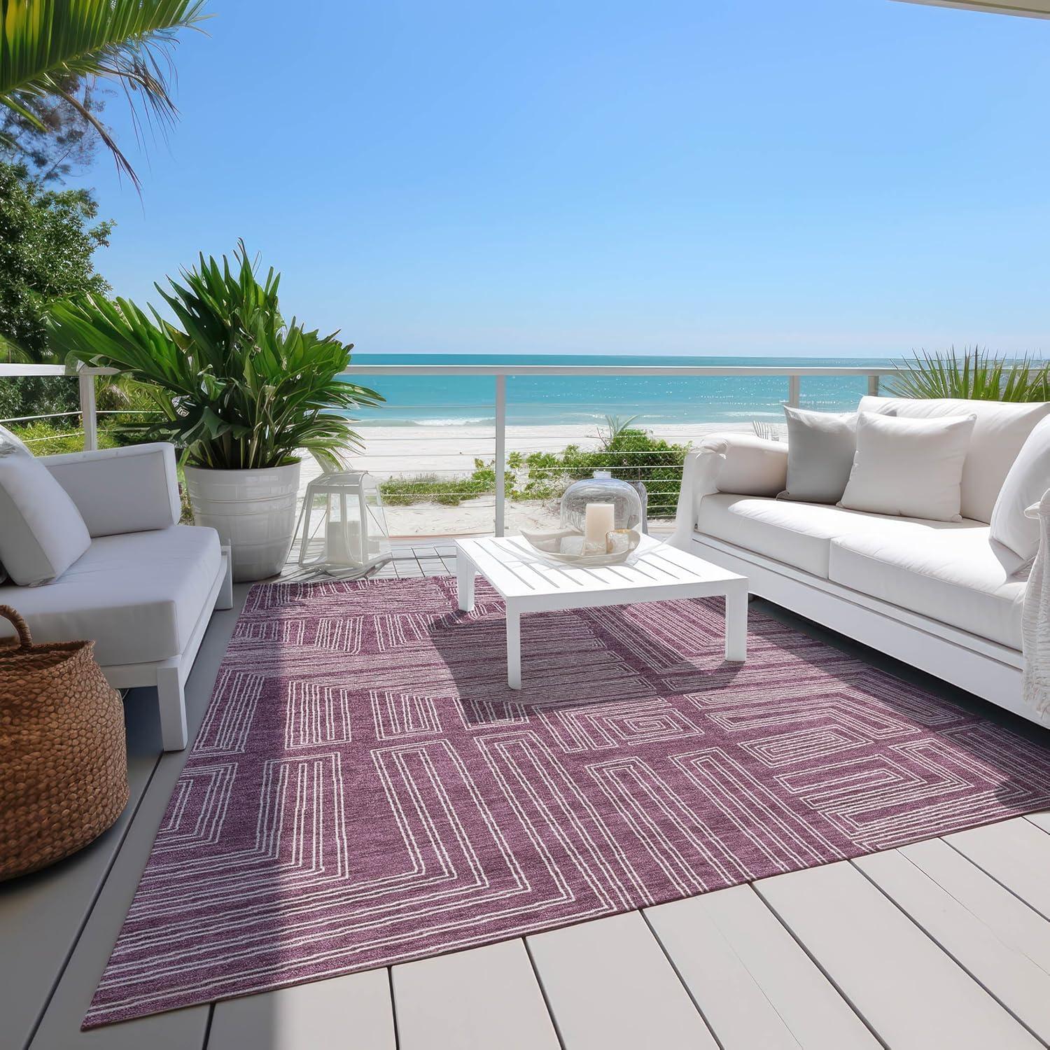 Addison Rugs Chantille Indoor/Outdoor Transitional Geometric, Abstract Eggplant Washable Rectangle Rug, 2'6" x 3'10"