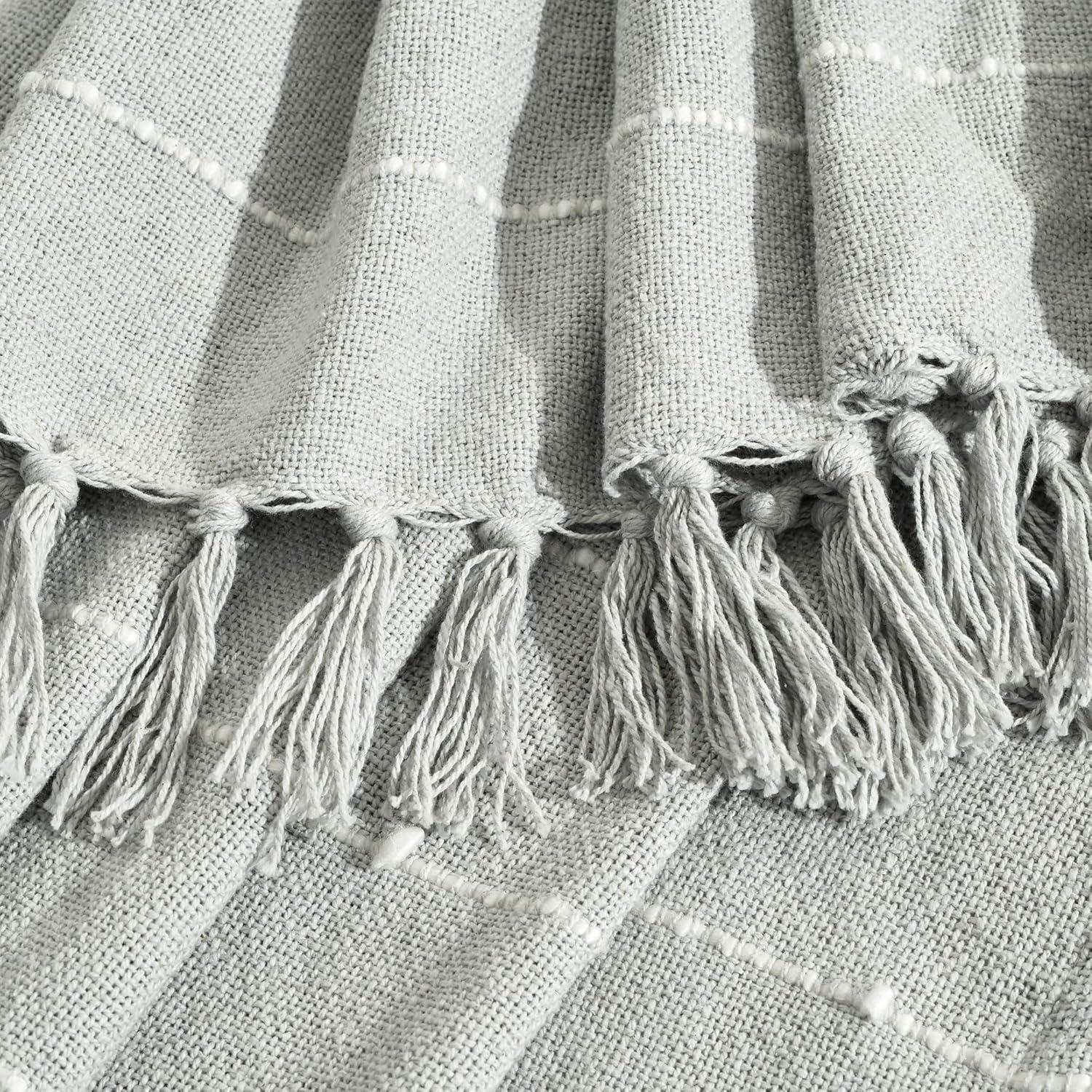 50"x60" Boho Tufted Cotton Woven Tassel Throw Blanket with Fringes Light Gray - Lush Décor: Decorative for Bed & Couch