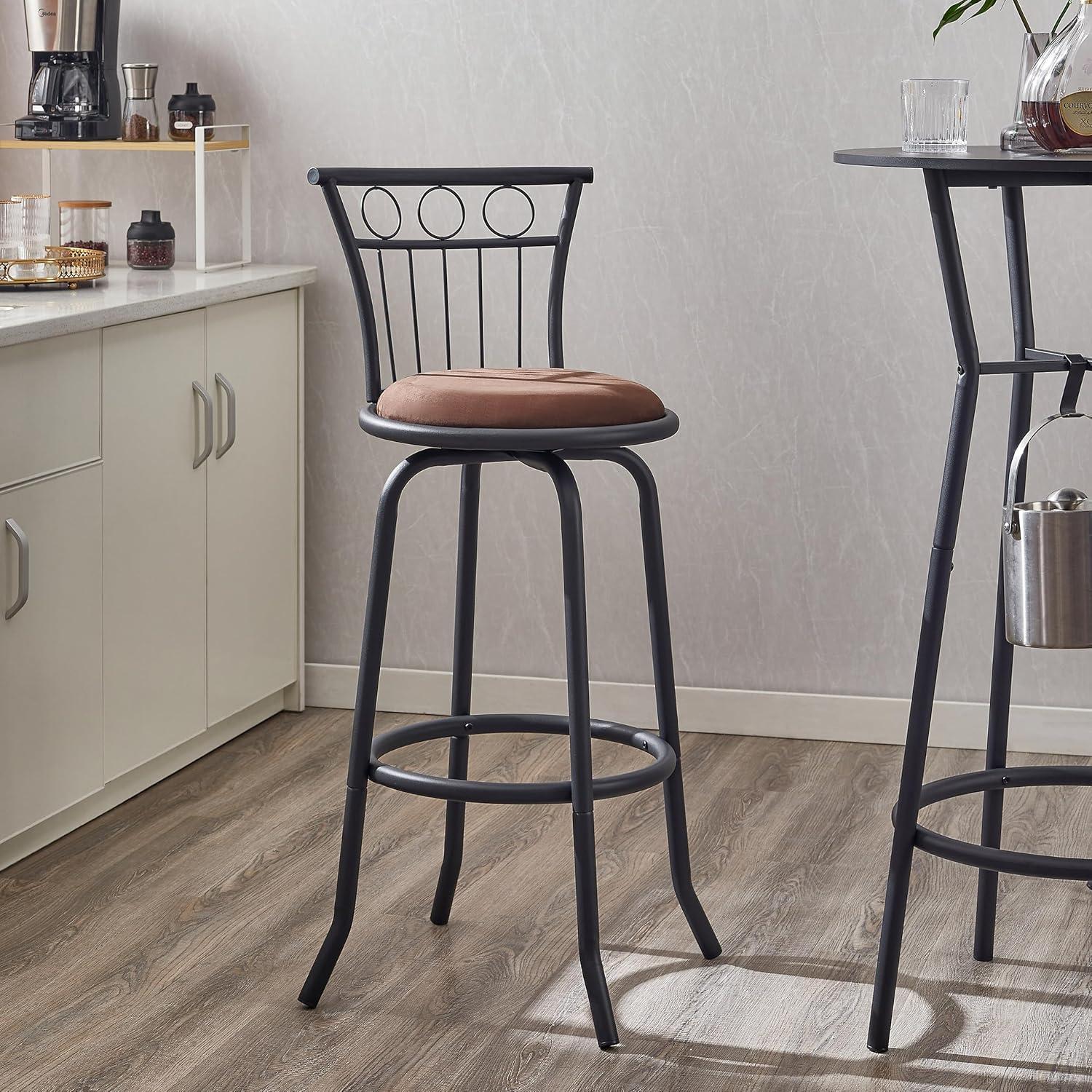 3 Piece Bar Table Set for 2 - Pub Table Set with 2 Metal Hooks and Round Footrest, Counter Stools Set of 2 with Back & Padded Seat, Tall Table and Chairs for Dining Room, Pub, Kitchen