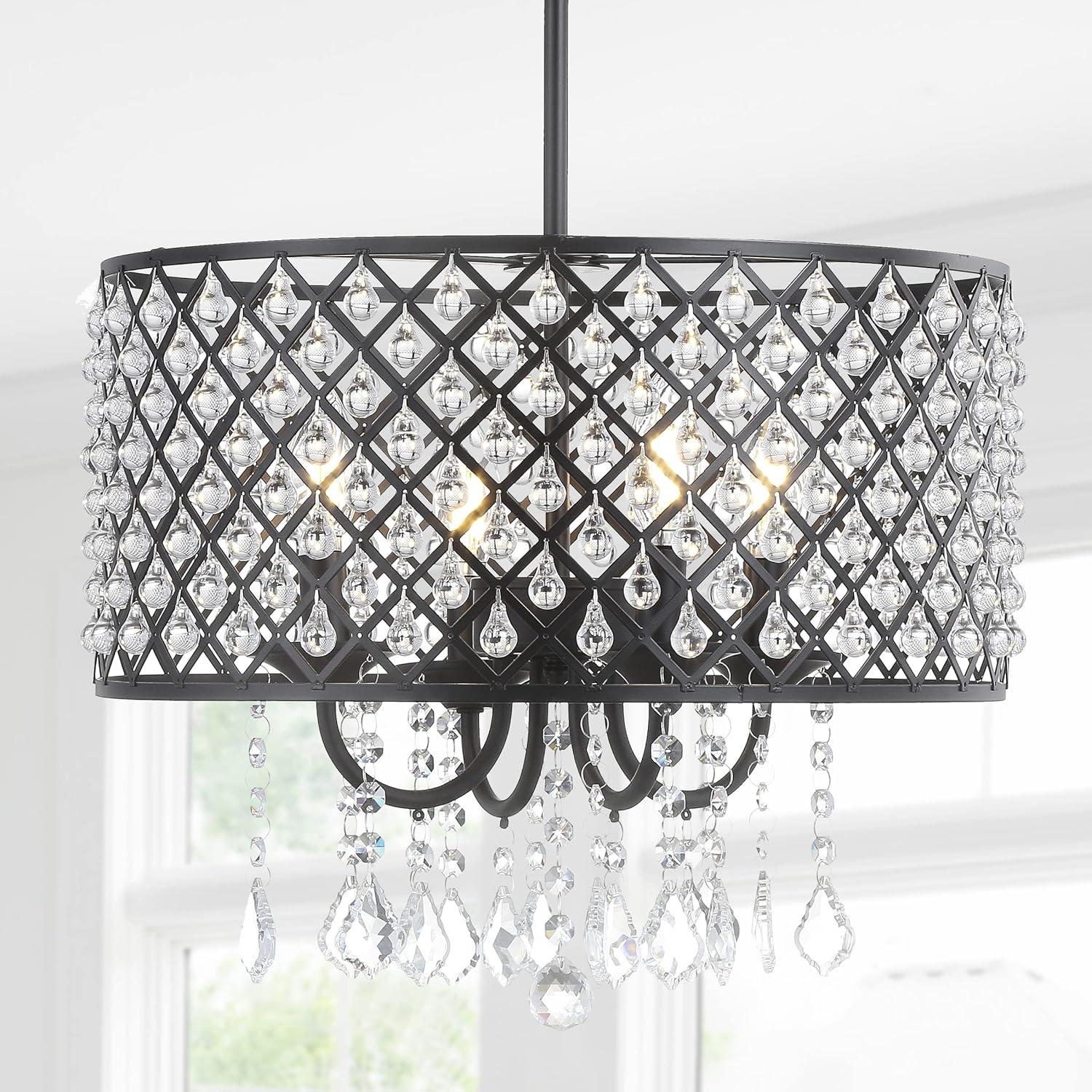 Gigi 17" Black Metal/Crystal LED Glam Drop Chandelier