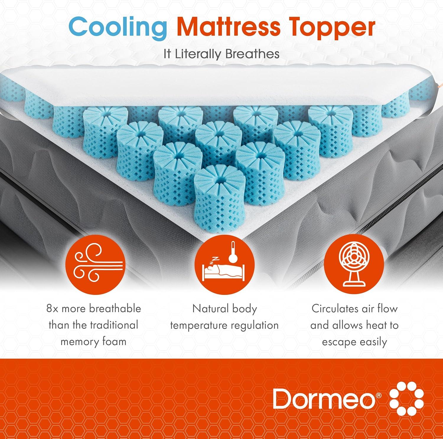 Dormeo Dormeo Premium Cooling Mattress Topper - 3-Inch, 3-Zone OctaspringⓇ Technology for Optimal Back Support, Anti-Slip Bottom