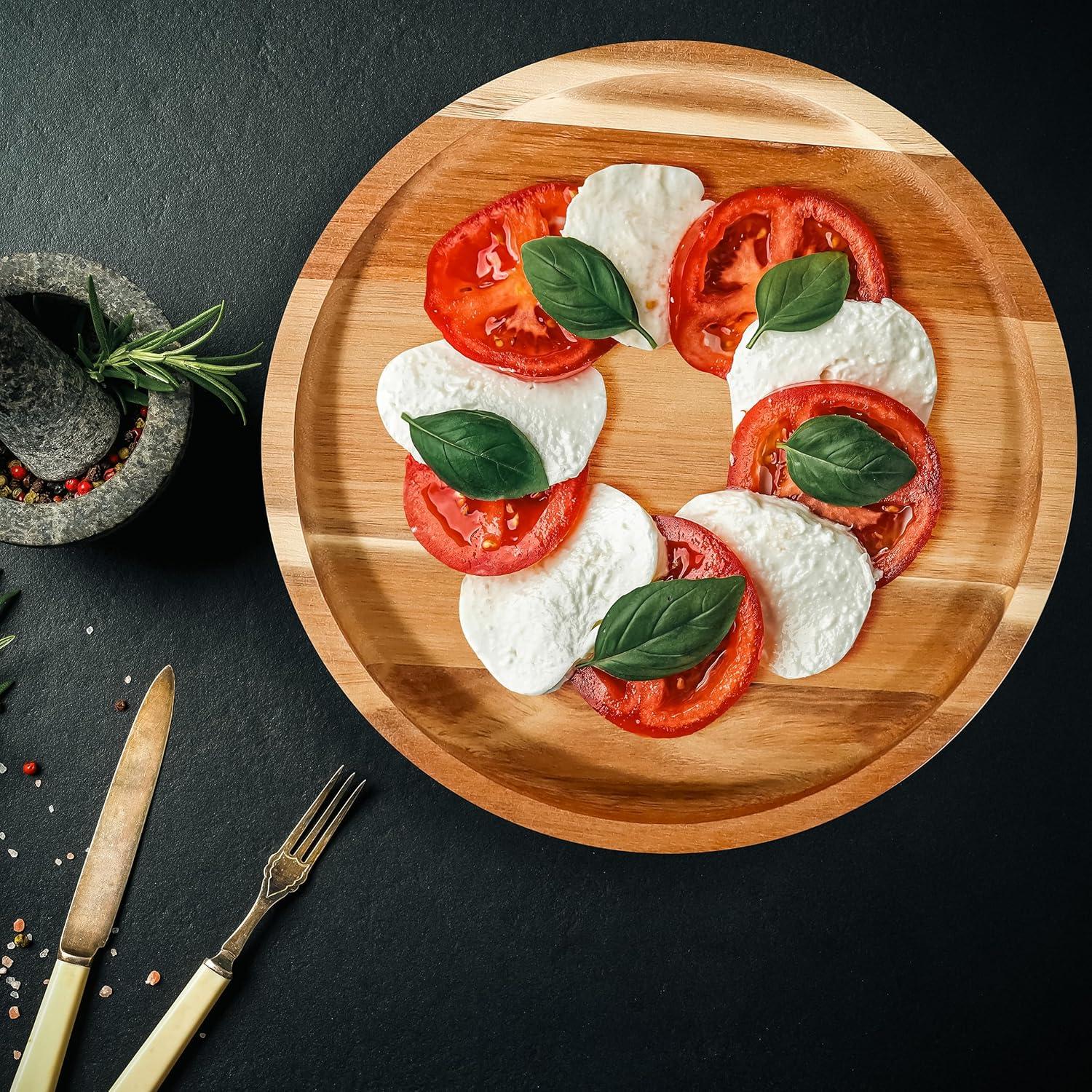 11 in Acacia Wooden Dinner Plate Set (Set of 4)