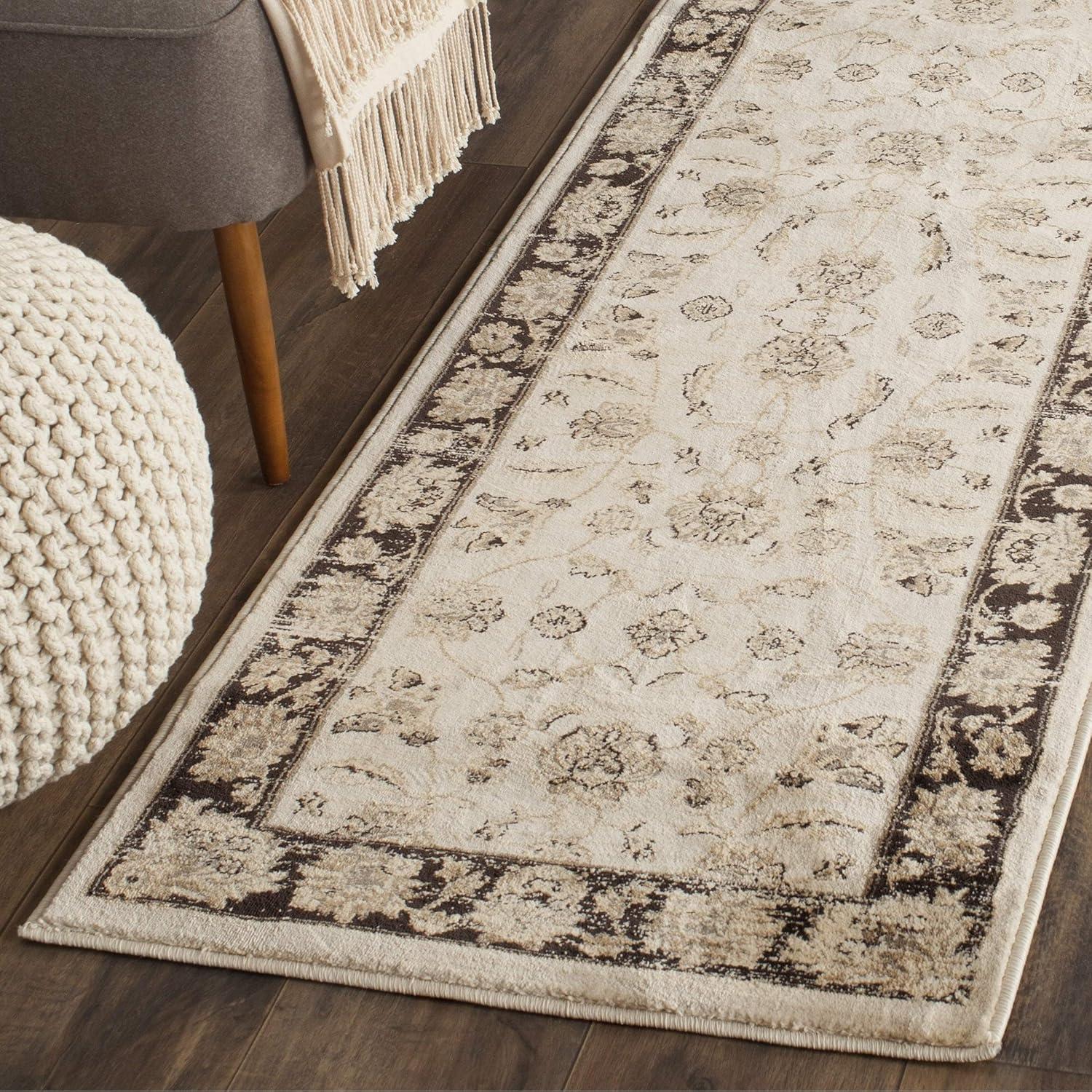 Elegant Light Blue and Black Vintage Viscose Area Rug, 8' x 11'