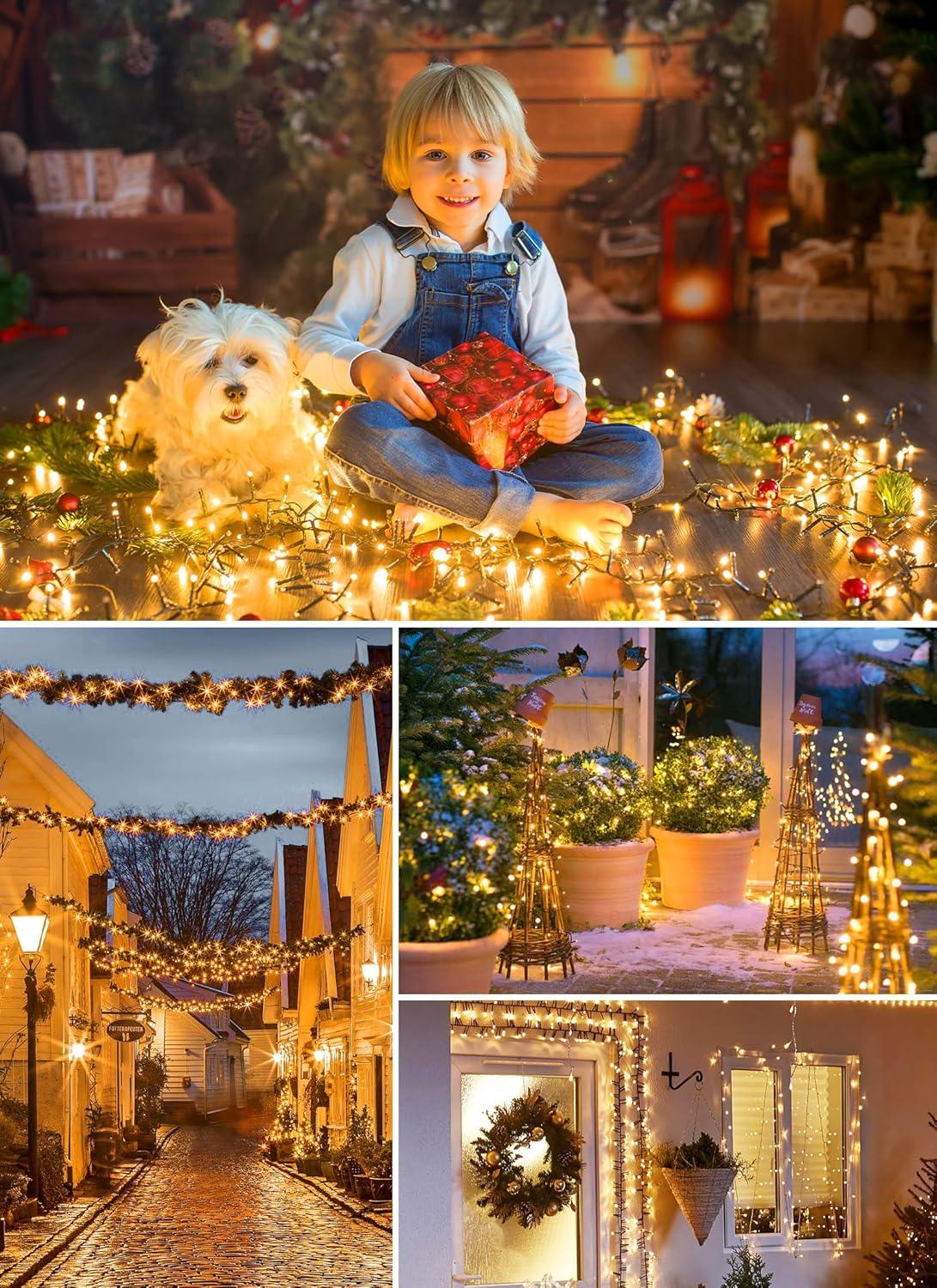 Minetom Solar String Lights Outdoor - 40FT 100 LED String Lights Solar Powered with 8 Lighting Modes, Waterproof Patio Lights, Outdoor Solar Lights for Outside Tree Garden Balcony Gazebo, Pure White