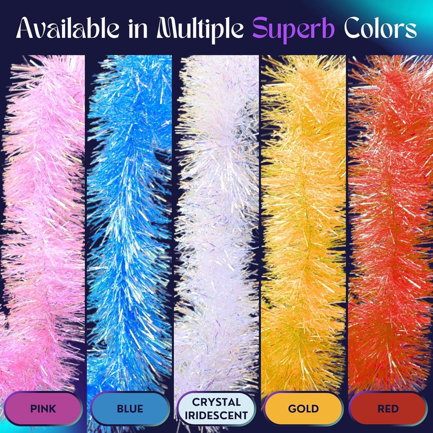 Tinsel Garland Christmas Ornaments – Premium Polar Light Film Garlands for Decoration – Multiple Colors Reflective Christmas Party Decor