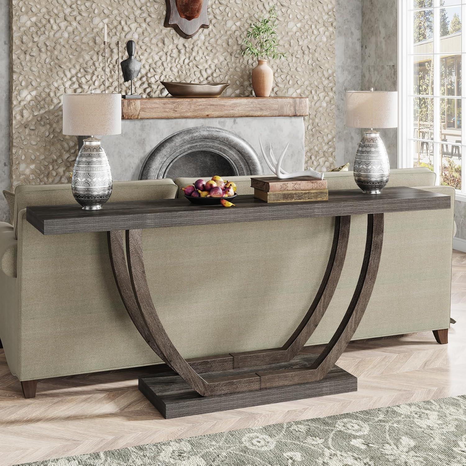 Resenkos Entryway Table, Console Sofa Table,63" Farmhouse Console Table, 2-Tier Entryway Sofa Table Gray