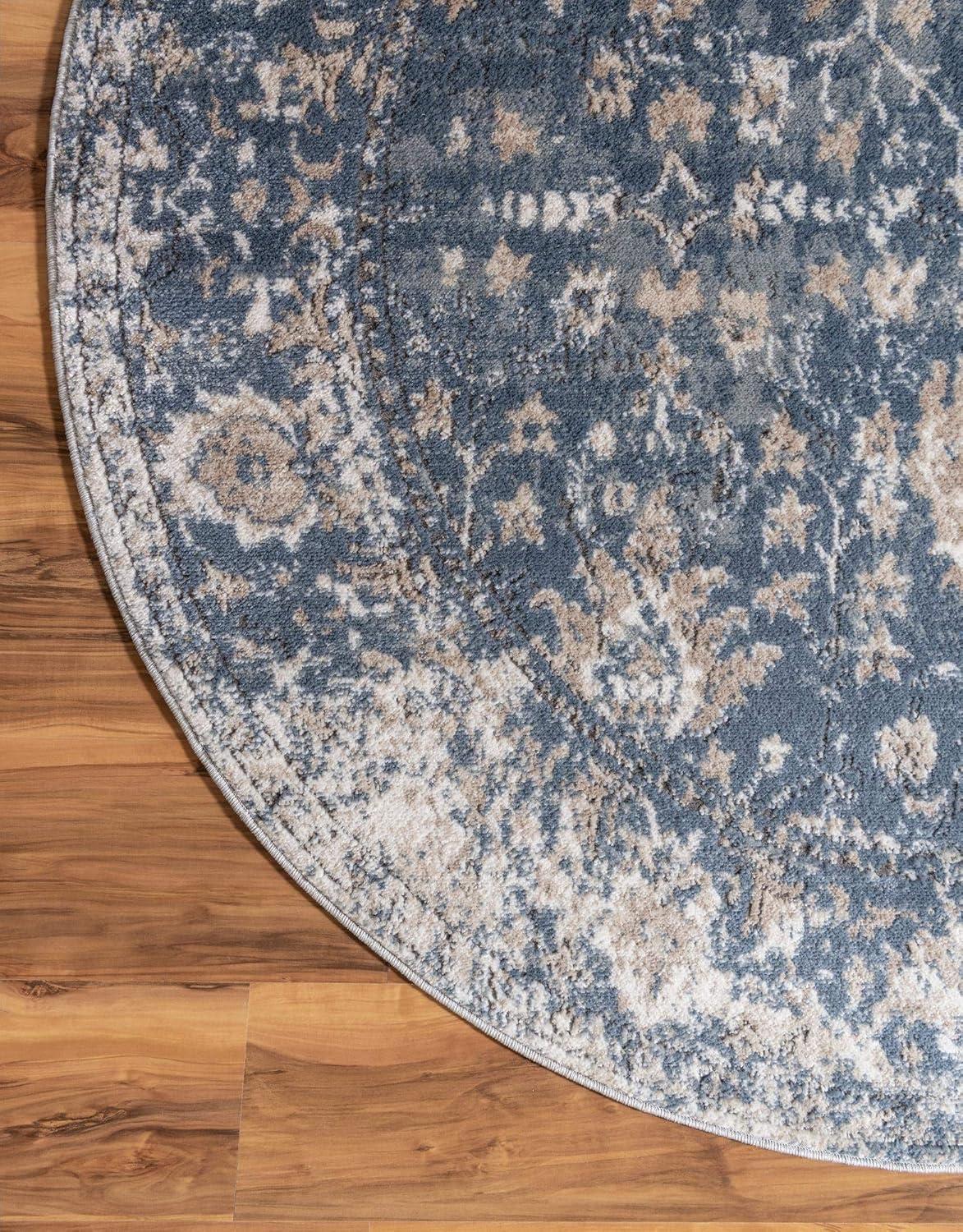 Unique Loom Portland Collection Area Rug - Central (3' 3" Round Blue/Beige)