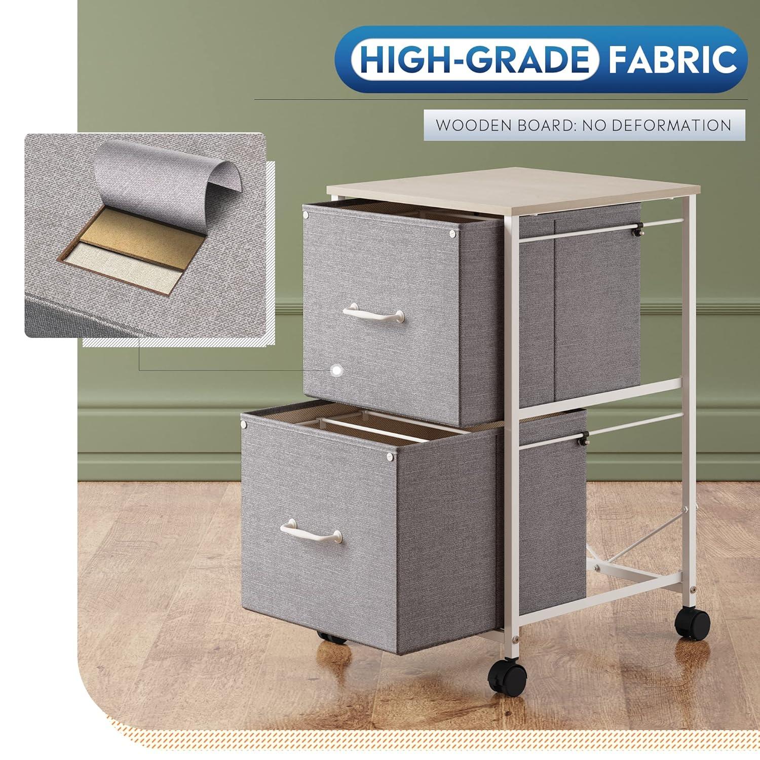 GALAXHERO 2 Drawer Mobile File Cabinet, Rolling Printer Stand, Fabric Vertical Filing Cabinet fits A4 or Letter Size for Home Office, Light Grey