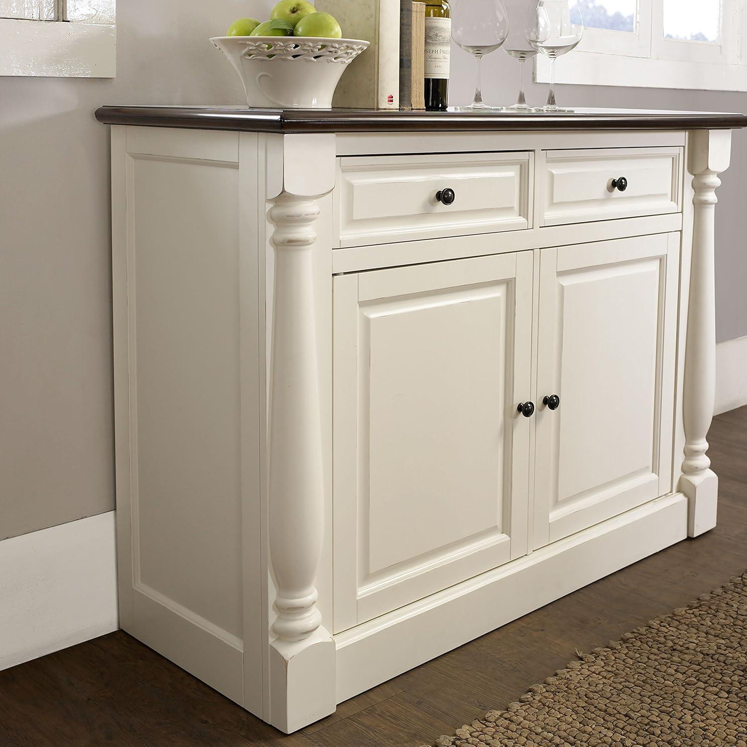 Elegant Distressed White Carved Sideboard with Adjustable Shelves