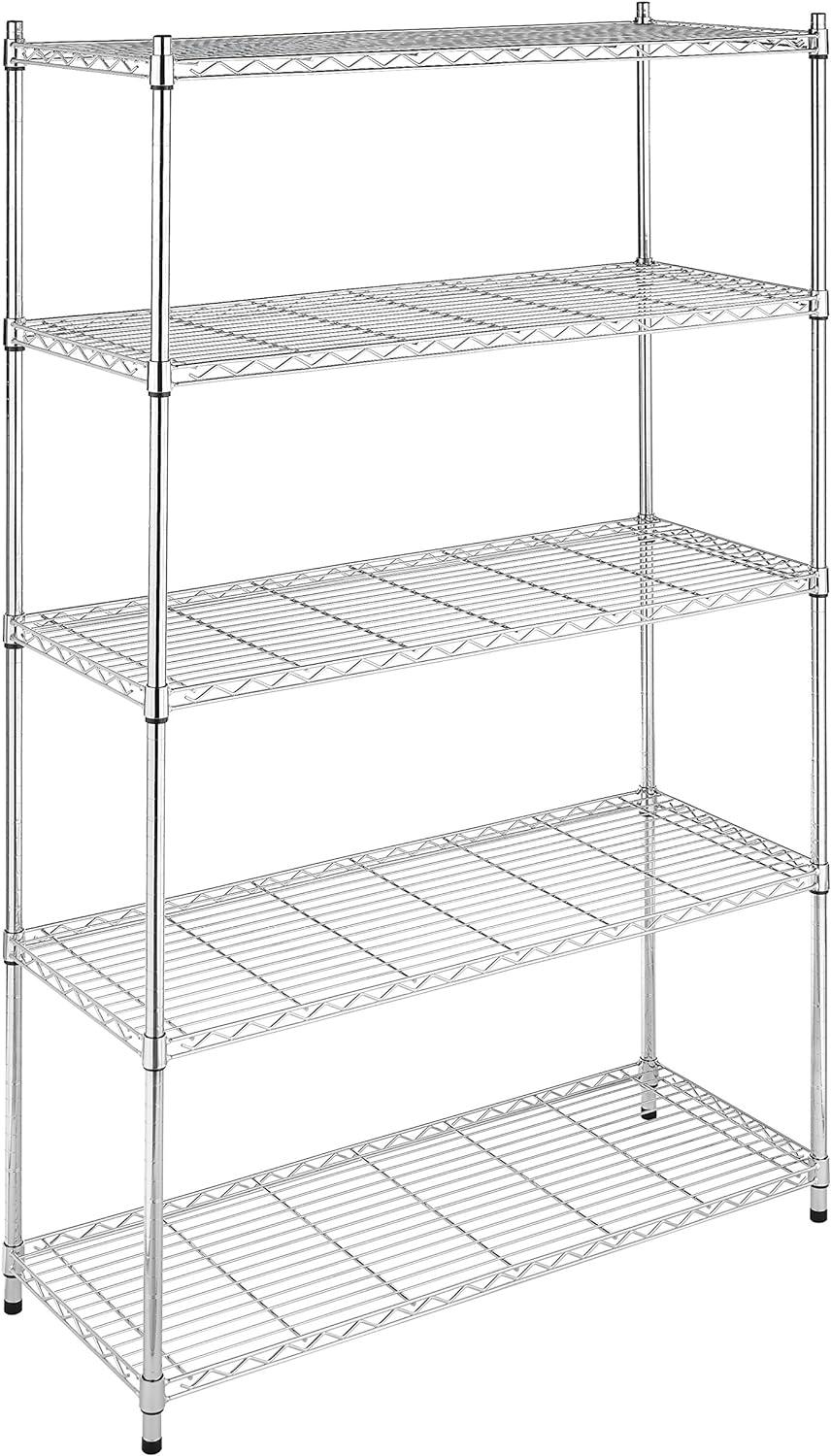 Whitmor 5 Tier Supreme Large Shelving Chrome Silver: Storage & Organization, Reinforced Metal, Compatible with 13" Cube System
