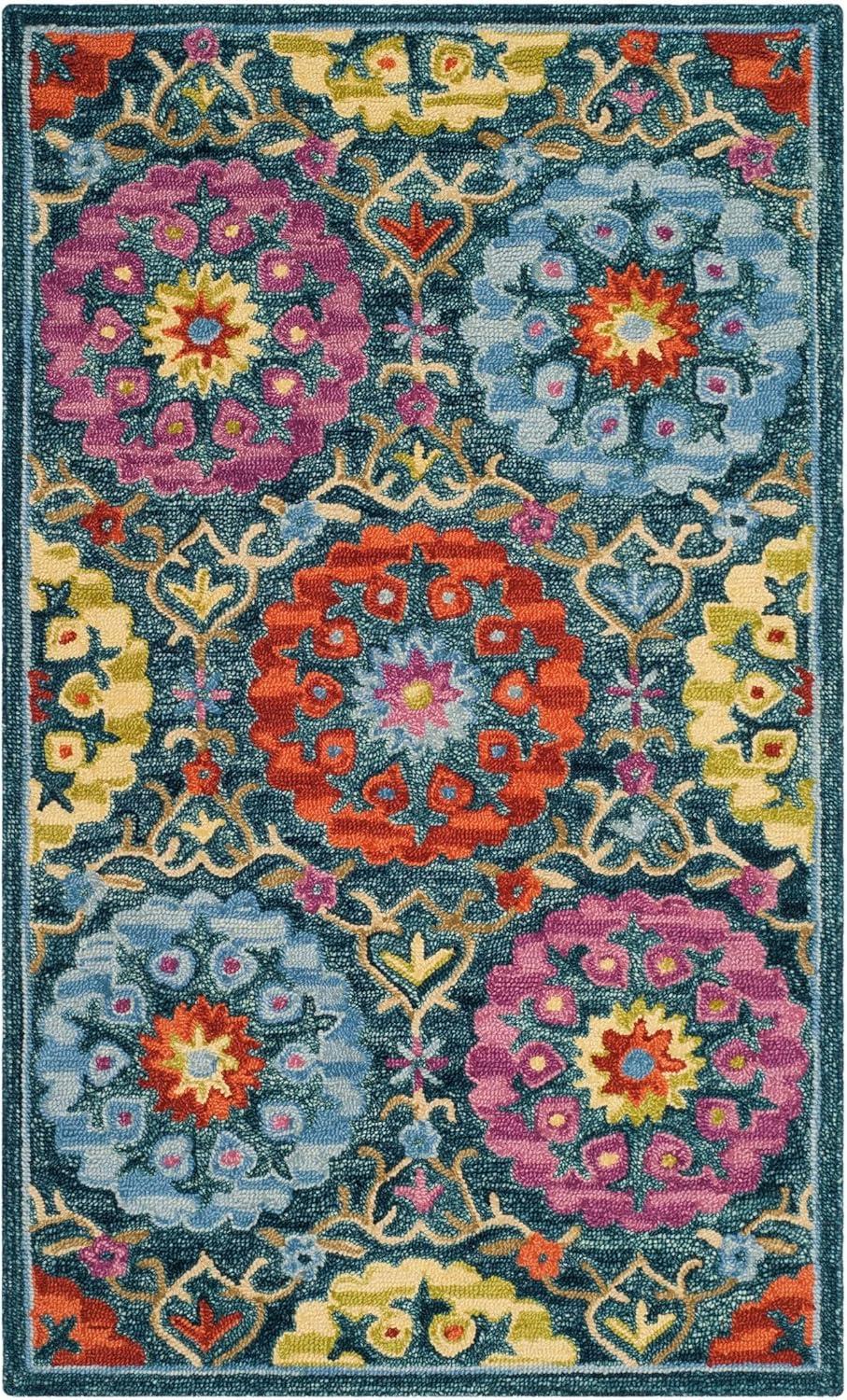 Suzani SZN328 Hand Hooked Indoor Runner Rug - Blue/Multi - 2'3"x8' - Safavieh.
