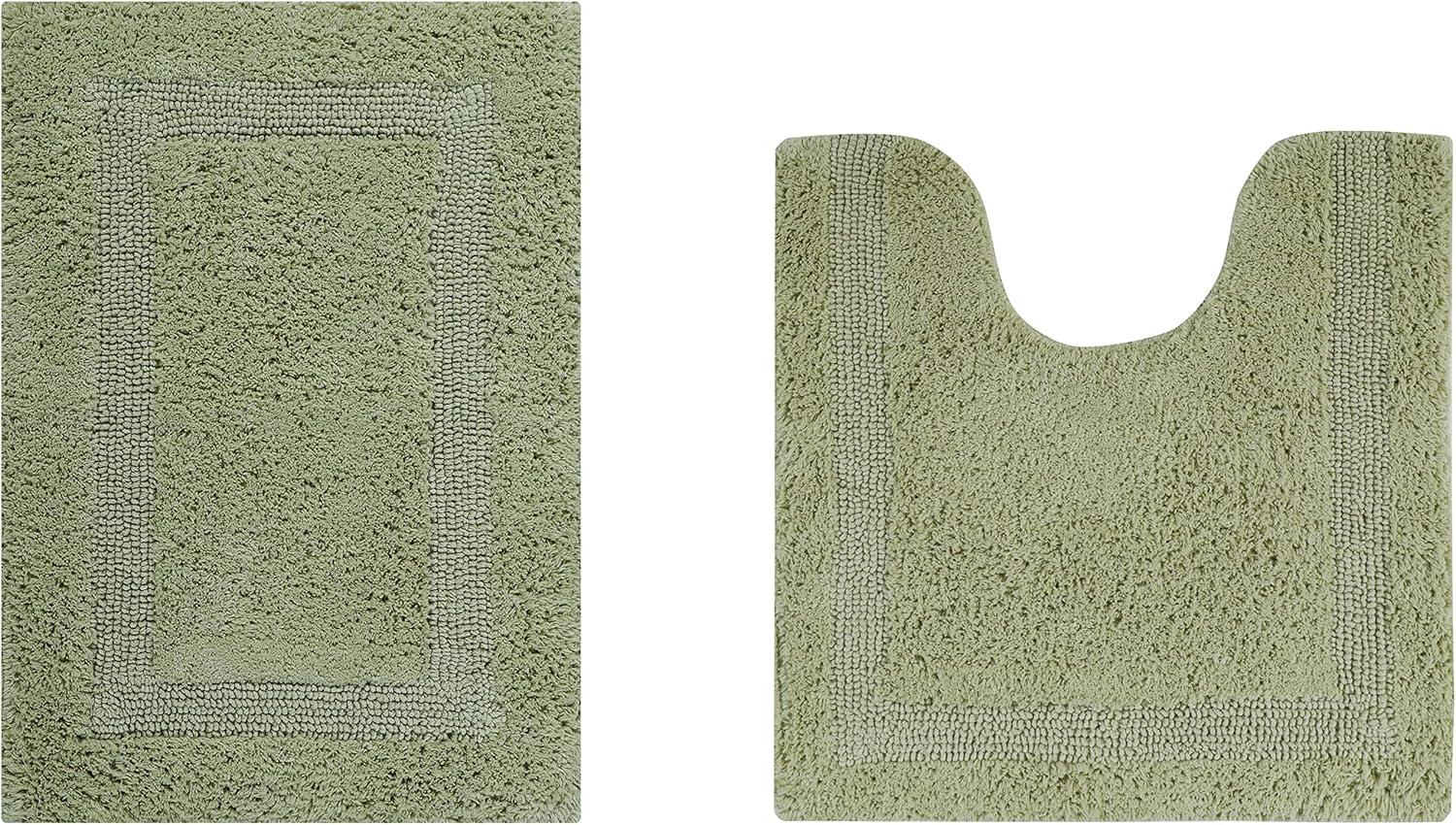 Better Trends Lux 100% Cotton Tufted Solid Reversible Bath Rug Set 2 PC (17" x 24" | 20" x 20") - Sage