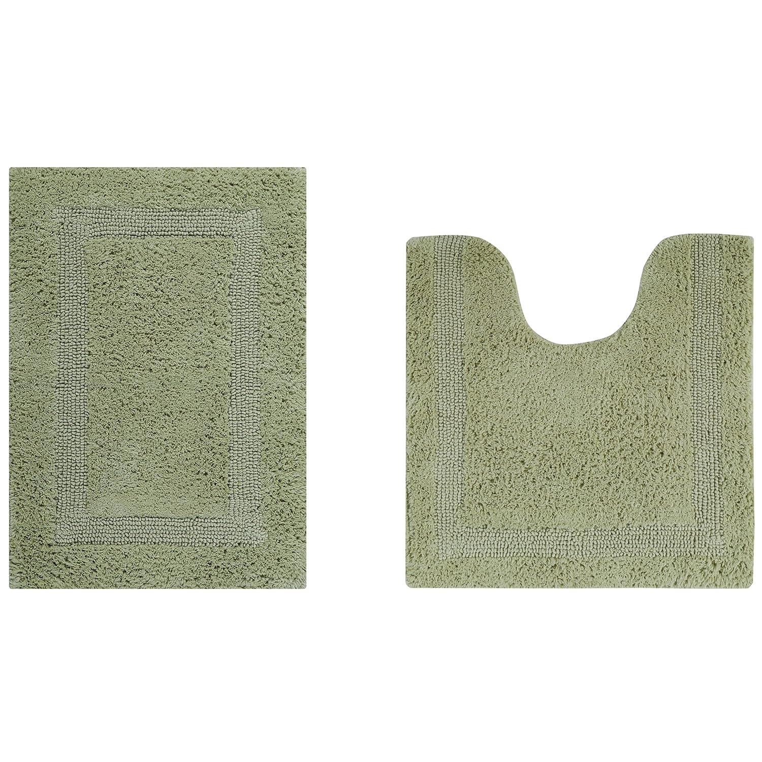 Better Trends Lux 100% Cotton Tufted Solid Reversible Bath Rug Set 2 PC (17" x 24" | 20" x 20") - Sage