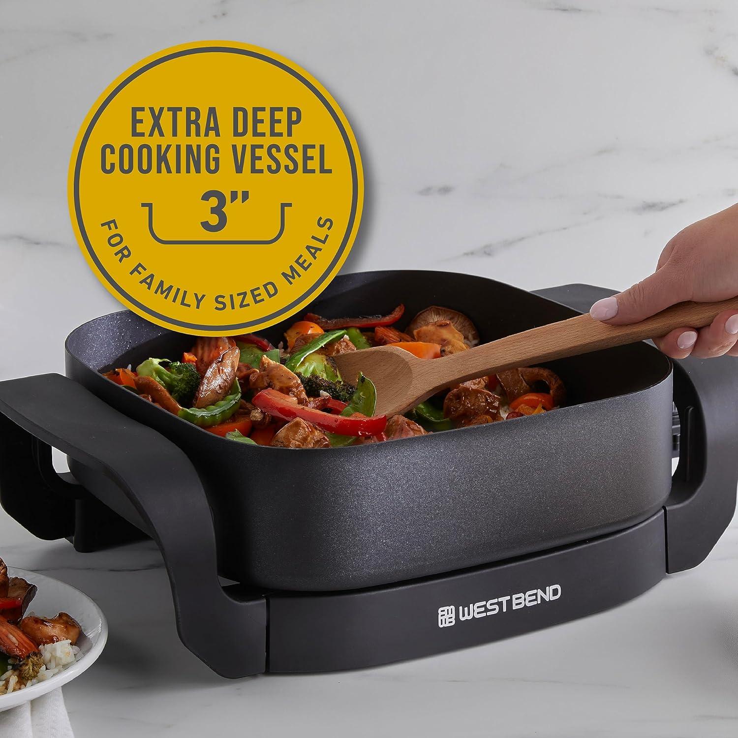 Black Diamond Shield Non-Stick Electric Skillet with Glass Lid