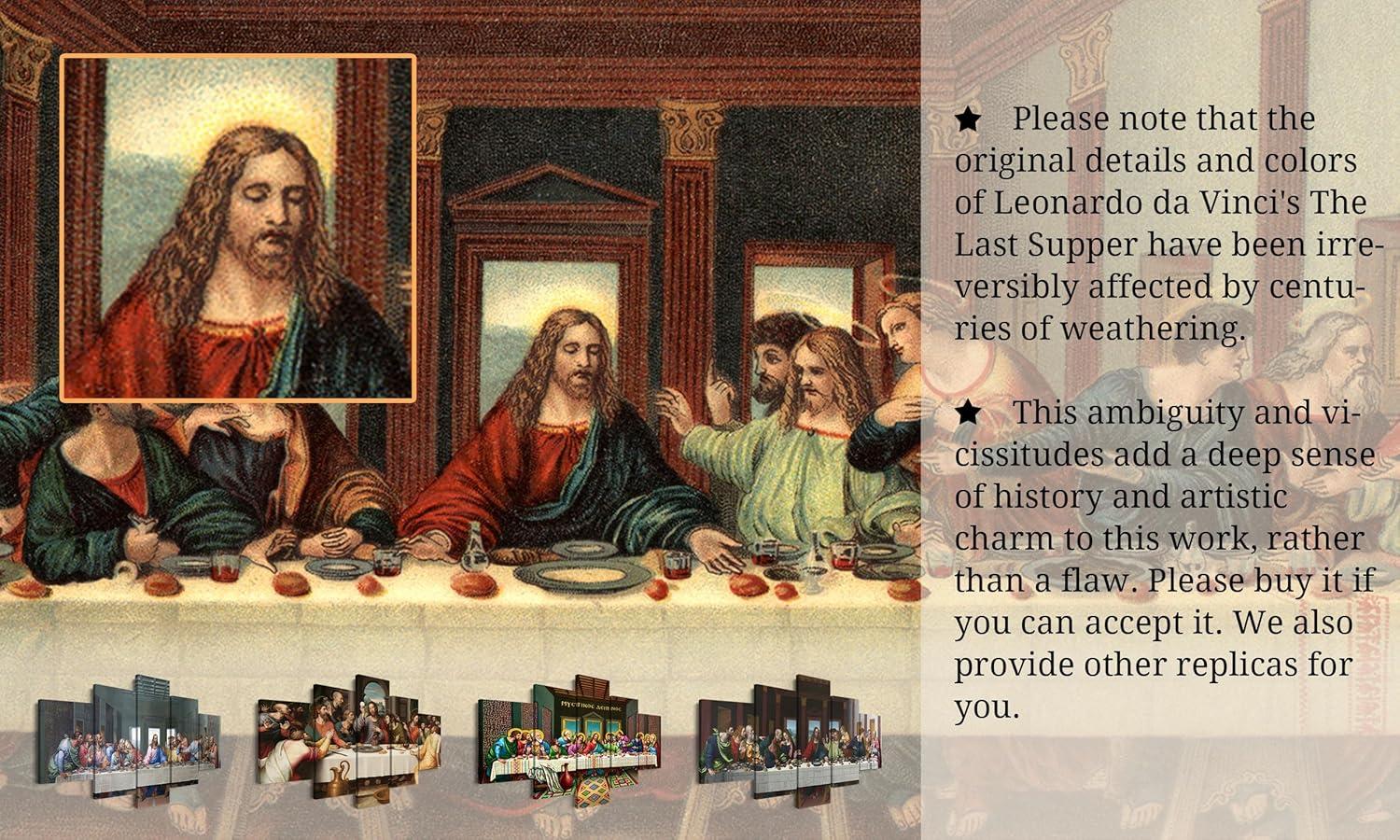 YOUHONG 5 Piece Last Supper Wall Art Christian Wall Decor Jesus Posters Leonardo Da Vinci Dining Room Decor The Last Supper Painting for Bedroom Living Room Decor (50''W x 24''H)