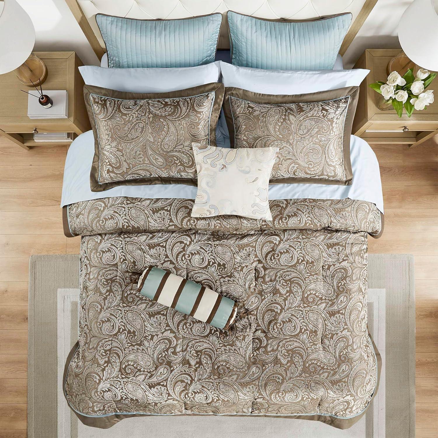 12pc Full Whitman Jacquard Comforter Set Blue - Madison Park: Luxury Bedding Ensemble with Sheets & Shams