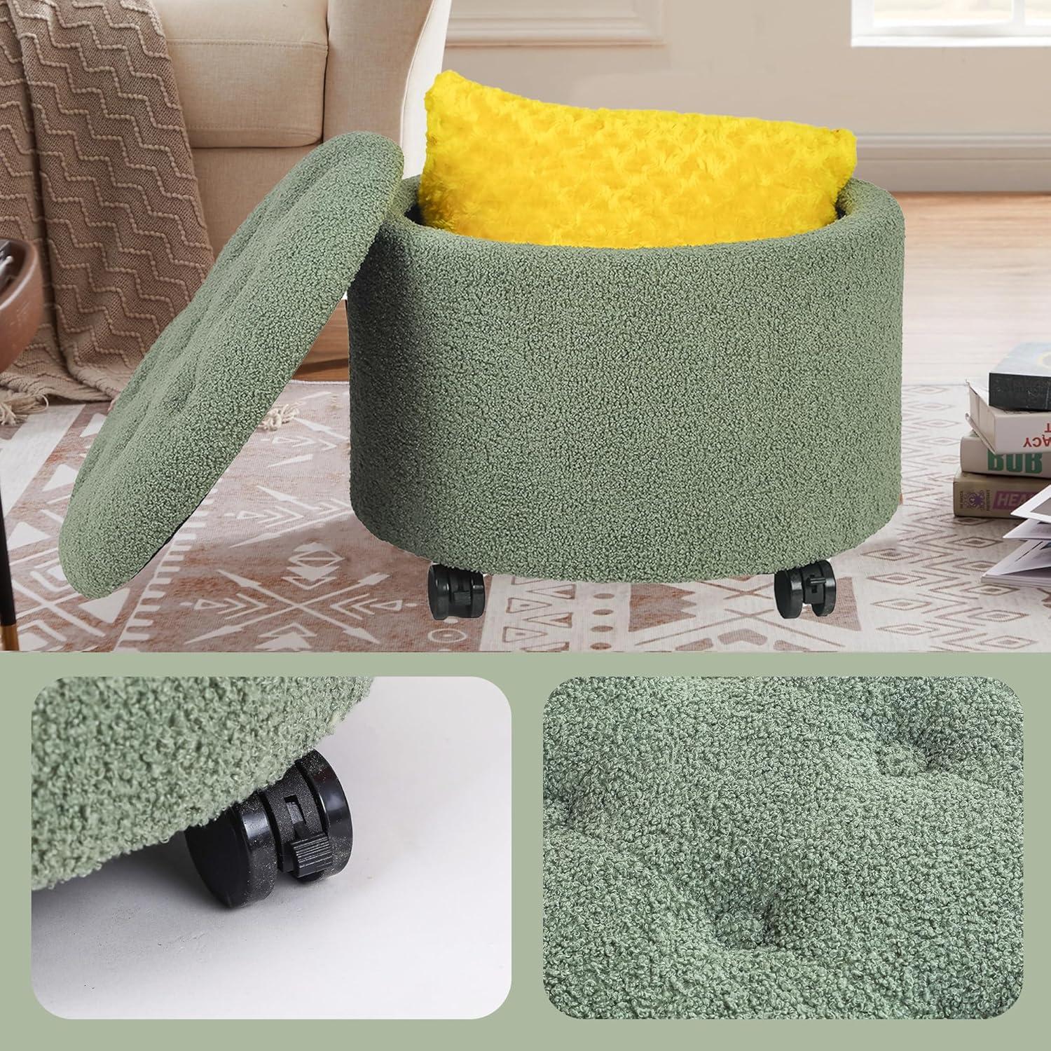 Joveco Velvet Button Tufted Round Storage Ottoman Stool Foot Rest