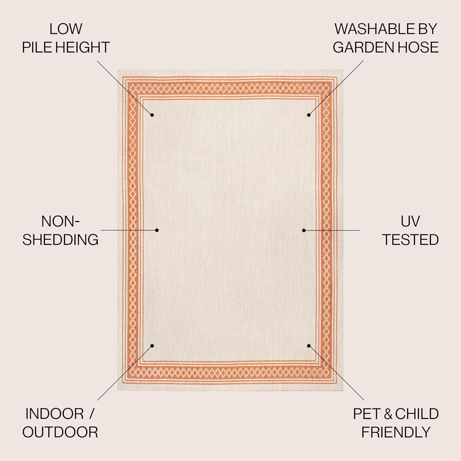 3' x 5' Lucia Classic Diamond Border Indoor/Outdoor Area Rug, Cream/Orange - JONATHAN Y
