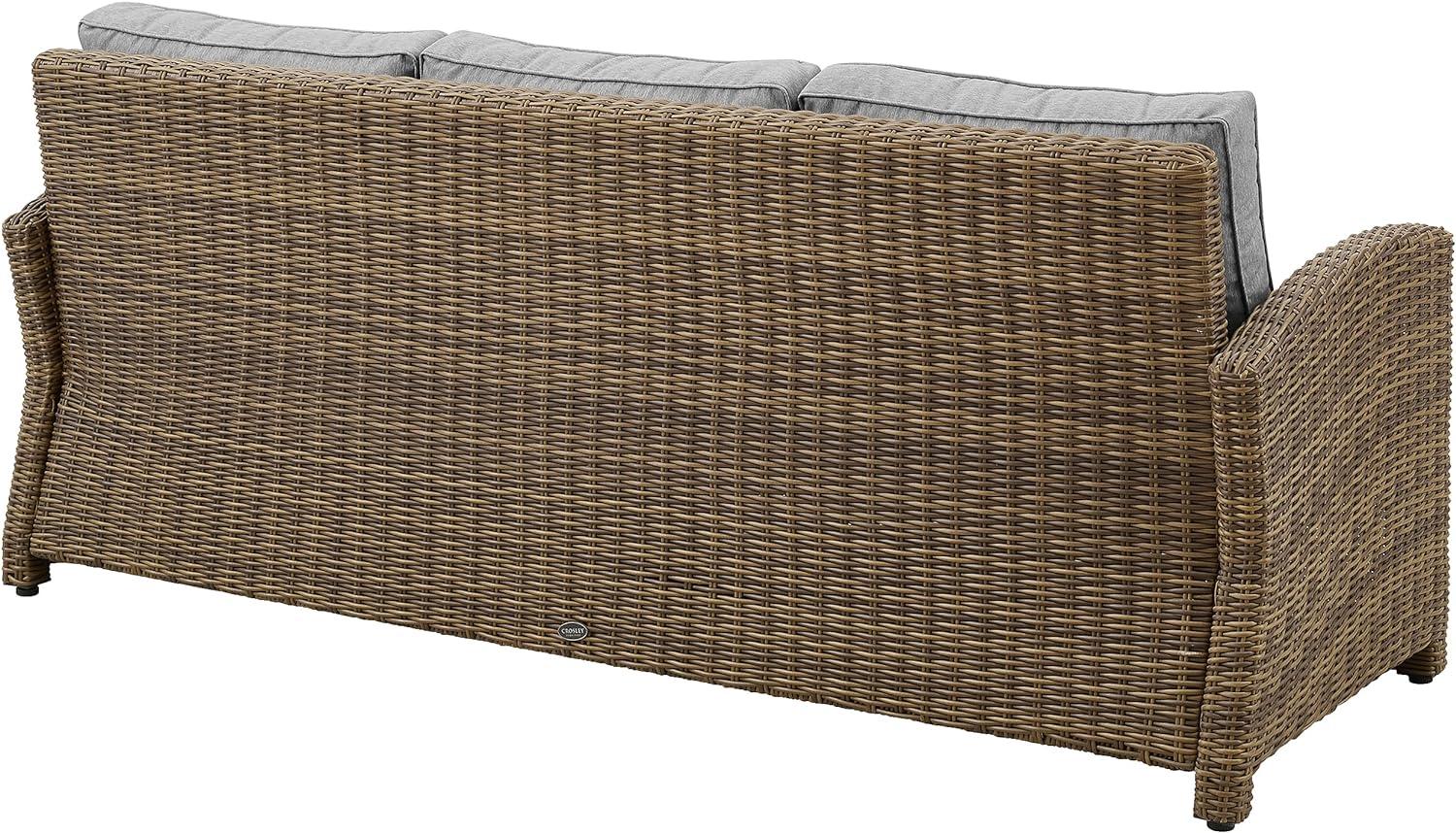 Coastal Gray Wicker Outdoor Sofa with Moisture-Resistant Cushions