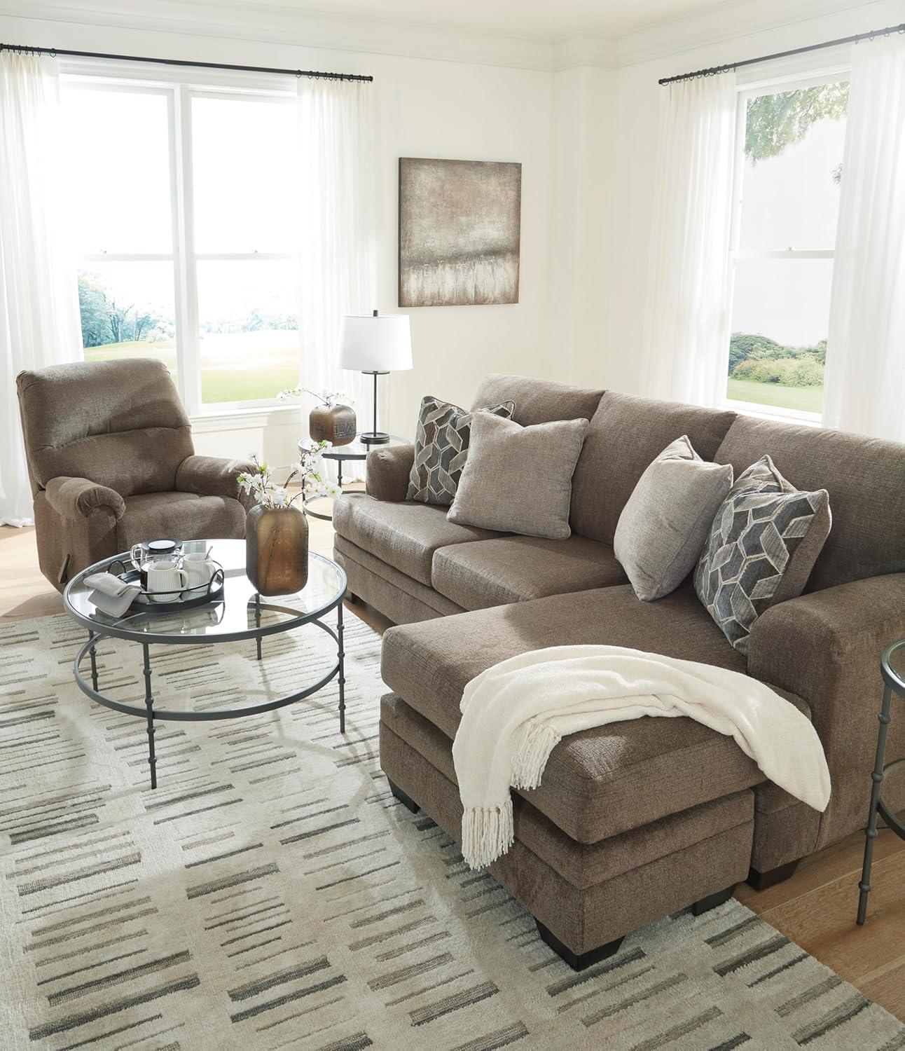 Nutmeg Fabric Sofa Chaise with Flared Arms and Ottoman