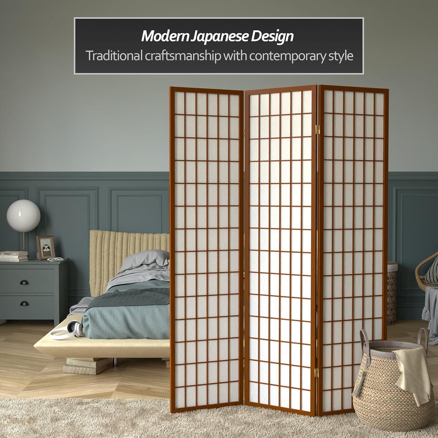 Oriental Furniture 6 ft. Tall Window Pane Shoji Screen - Walnut - 3 Panel