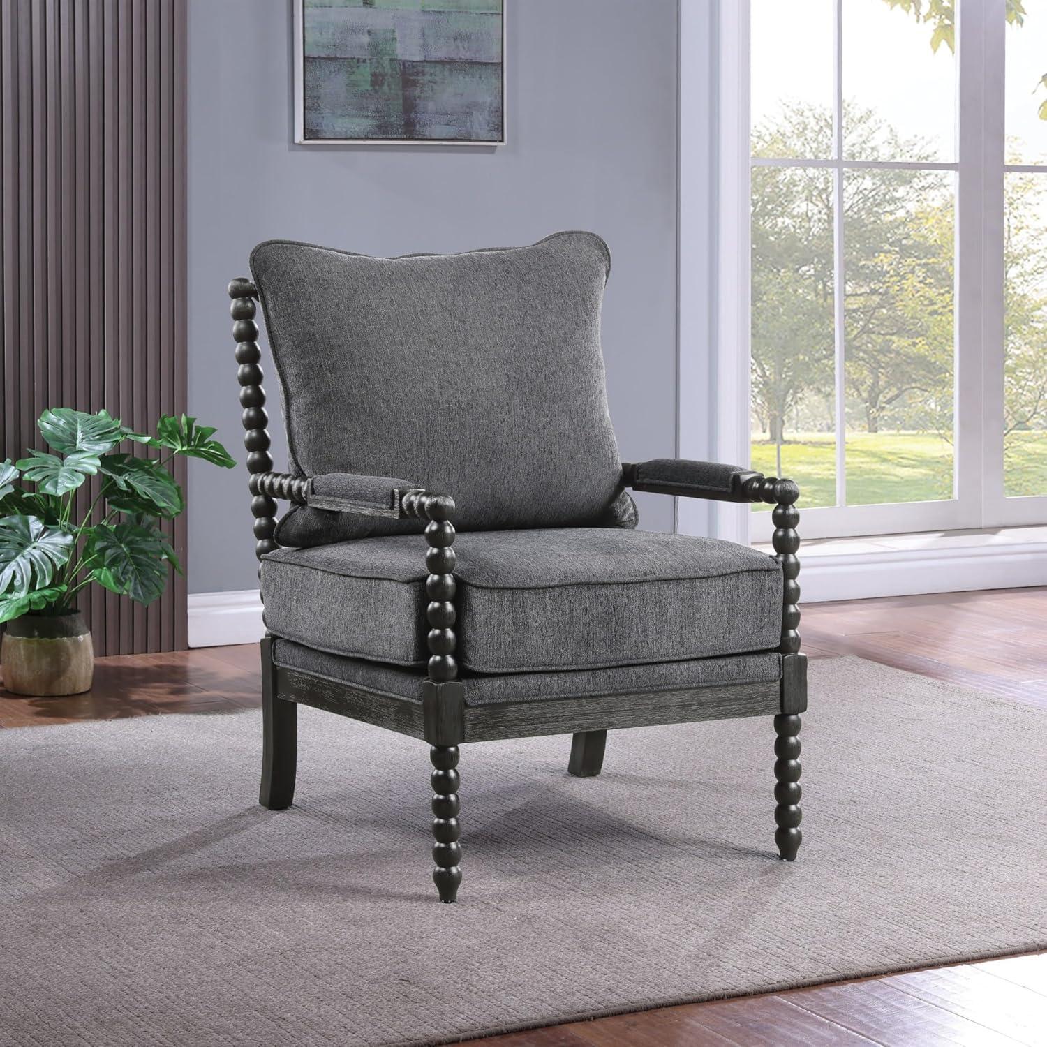 OSP Home Furnishings Eliza Spindle Chair in Charcoal Fabric
