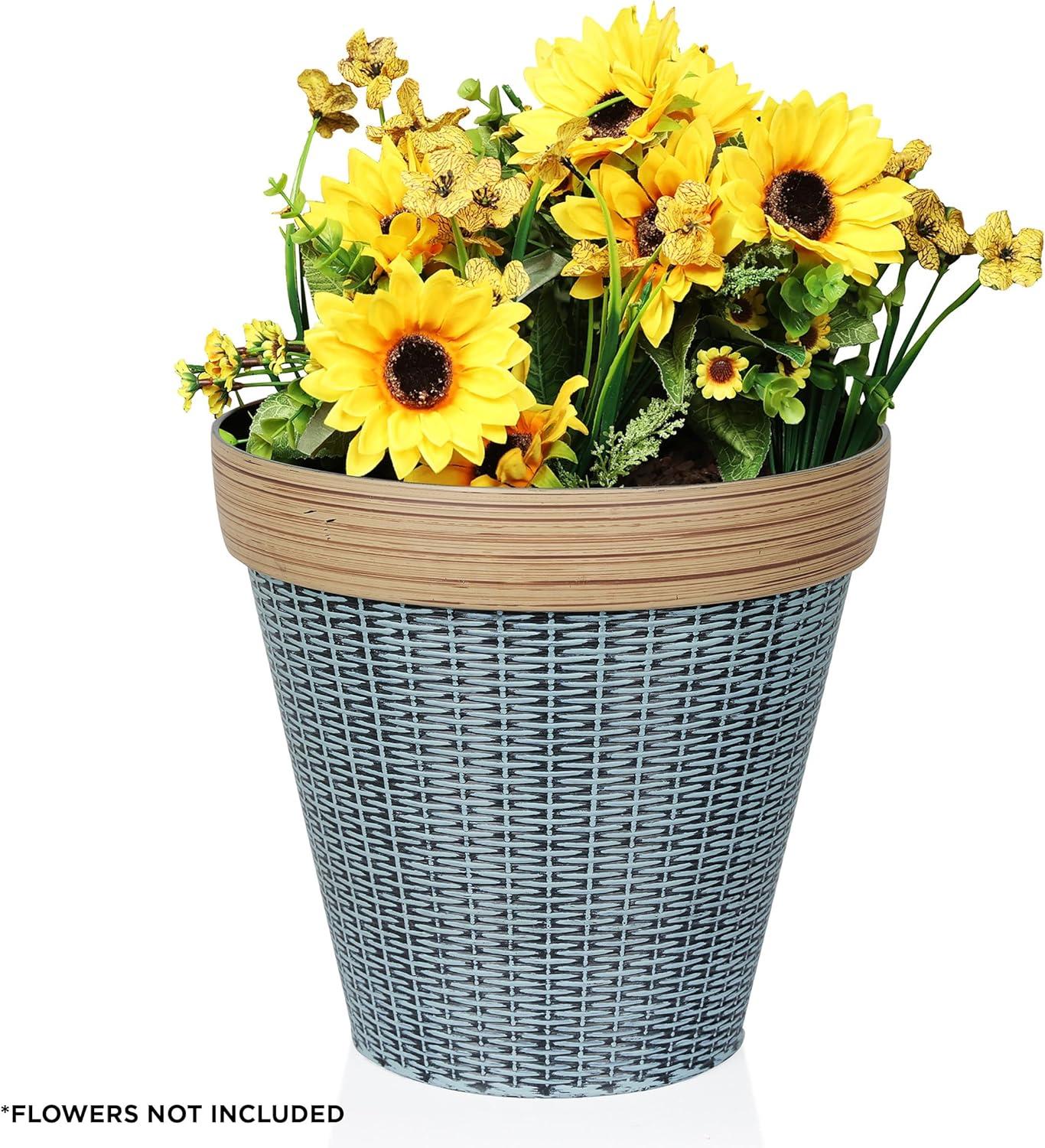 Alpine Corporation Large Woven Style Indoor Outdoor Planter with Drainage Hole Gray/Tan 12"x12"x12"