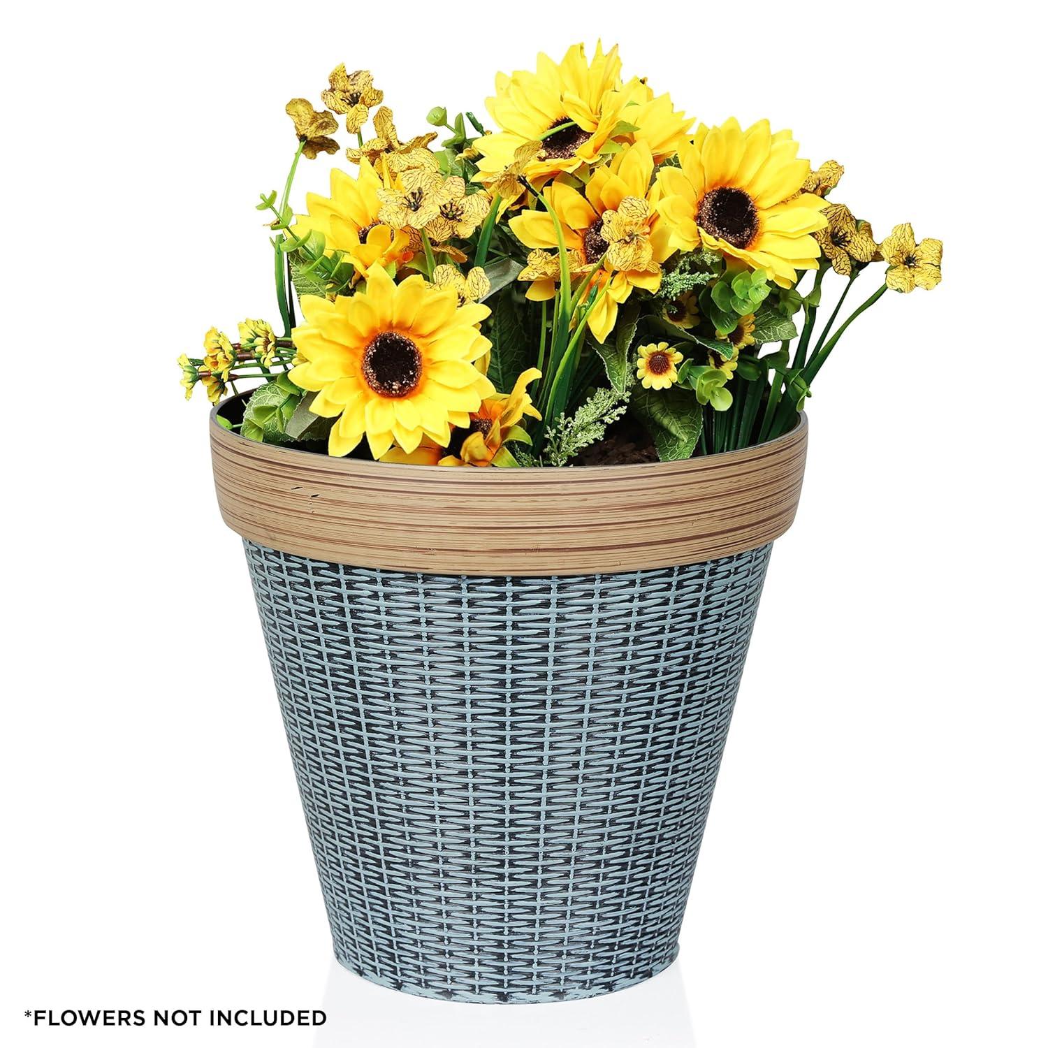 Alpine Corporation Large Woven Style Indoor Outdoor Planter with Drainage Hole Gray/Tan 12"x12"x12"
