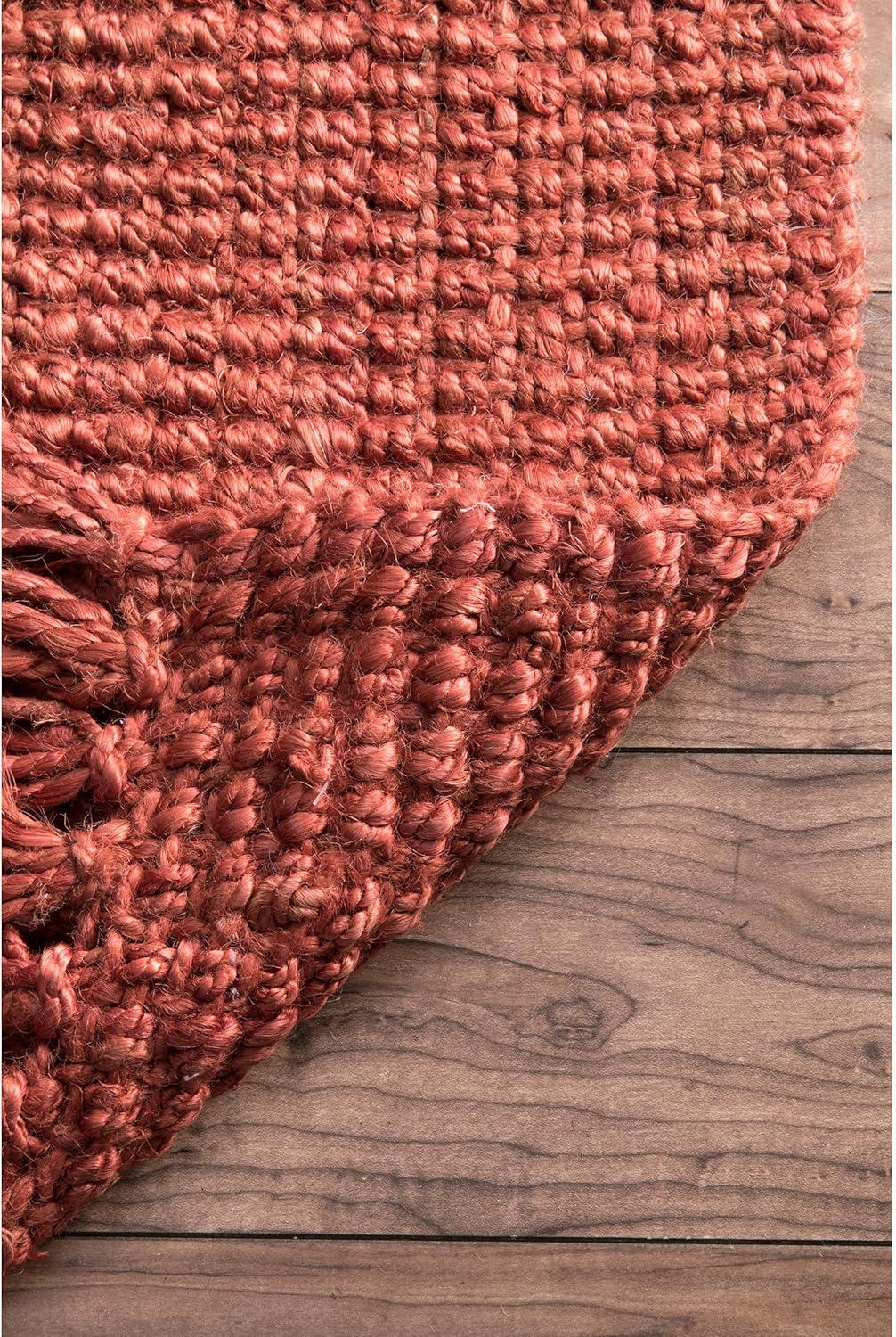Nuloom 6x9 Daniela Jute Tassel Hand Woven Indoor Area Rug, Brick, Solid Chunky Farmhouse Design, Natural Fiber BedroomLiving Room
