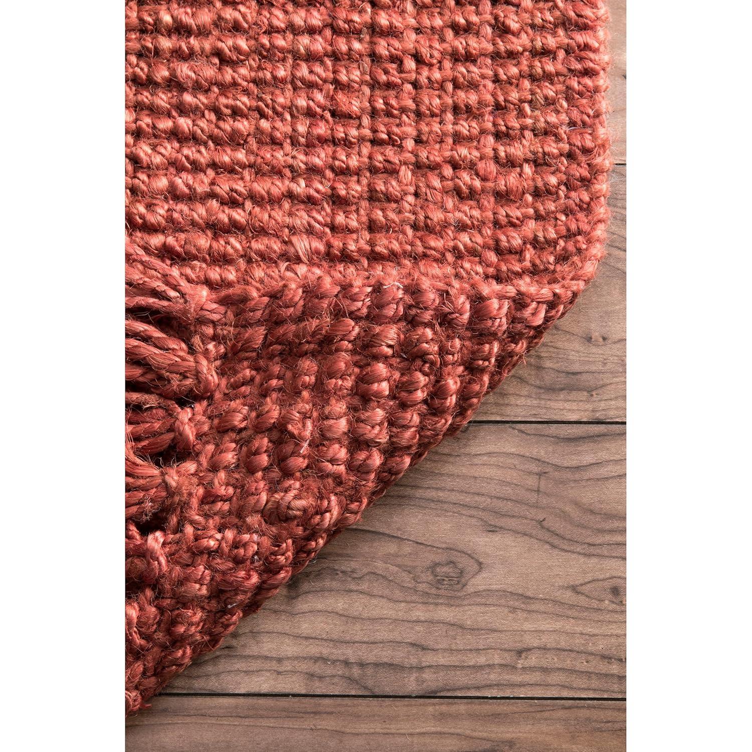 Nuloom 6x9 Daniela Jute Tassel Hand Woven Indoor Area Rug, Brick, Solid Chunky Farmhouse Design, Natural Fiber BedroomLiving Room