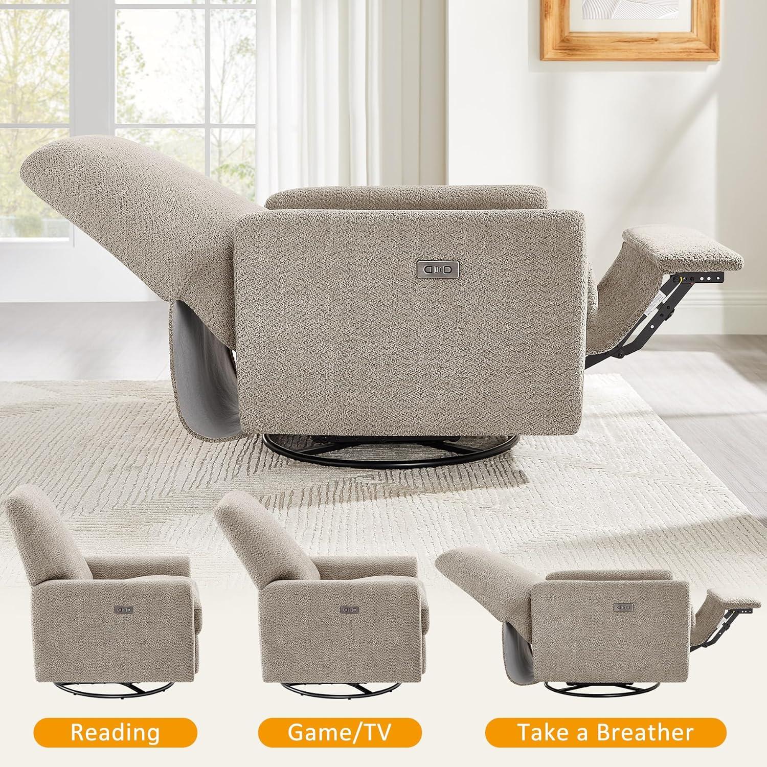 31.5 Inch Boucle Swivel Glider Power Recliner