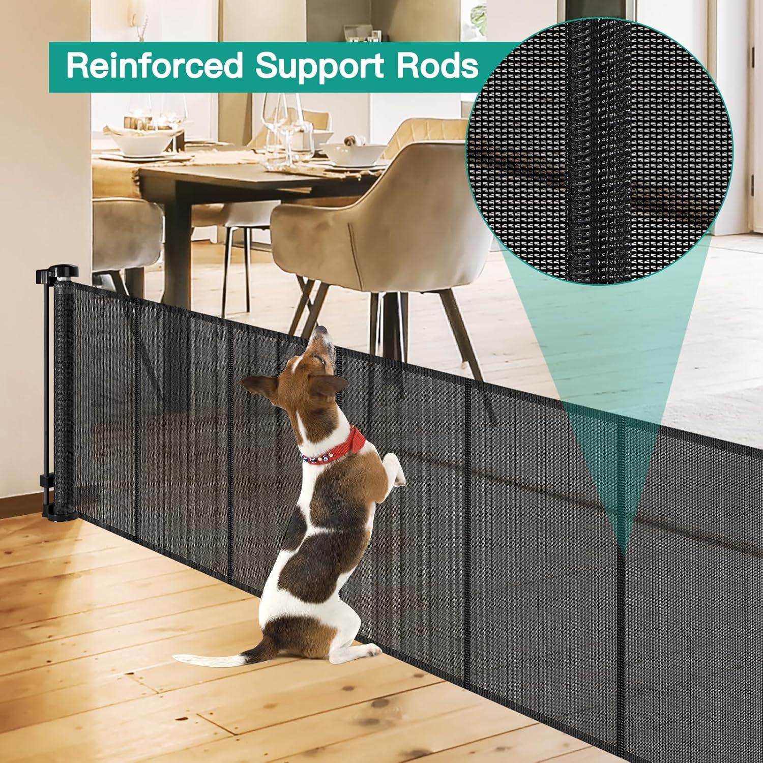 24 Inches Tall Retractable Baby Gates for Doorways, Short Dog Gates to Step Over, Extends up to 55" Wide, Reinforced Mesh Baby Gate for Kids or Pets, Gates Puppy Gates for The House (Black)