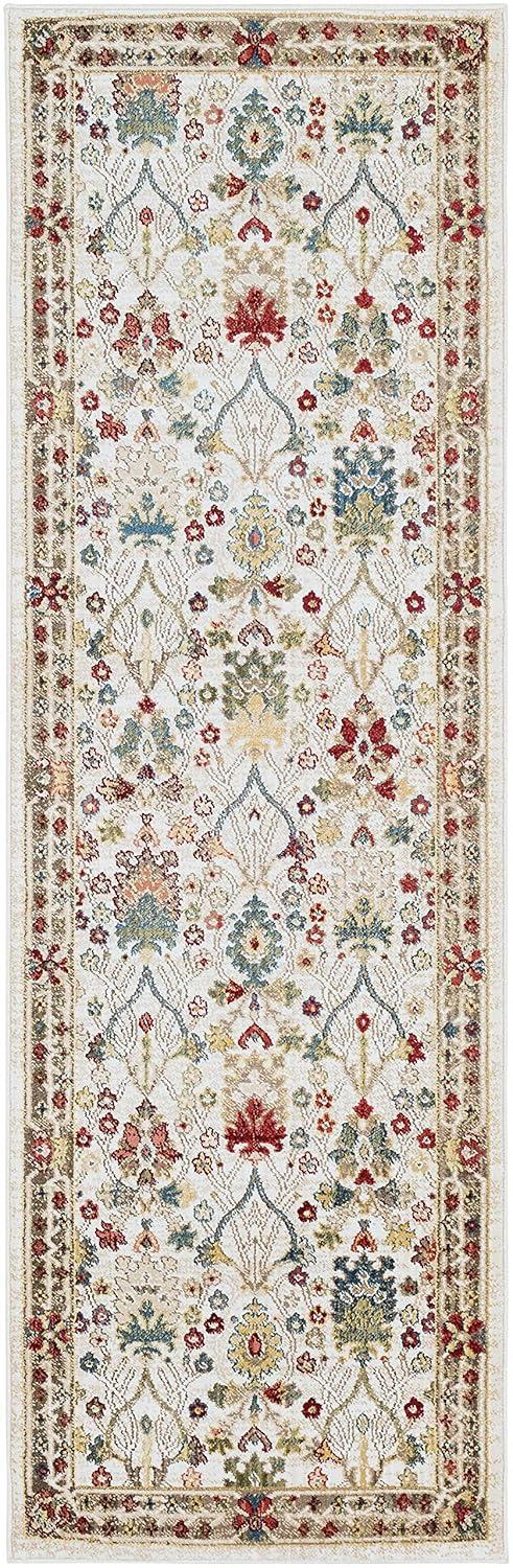 BoutiqueRugs Neola Traditional Floral Bordered Area Rug - Oriental Damask Patterned Rug for Living Room, Bedroom, Dining Room - Green, Sage, Rust, White - 2'6" x 7'10" (2x7 Runner Rug)