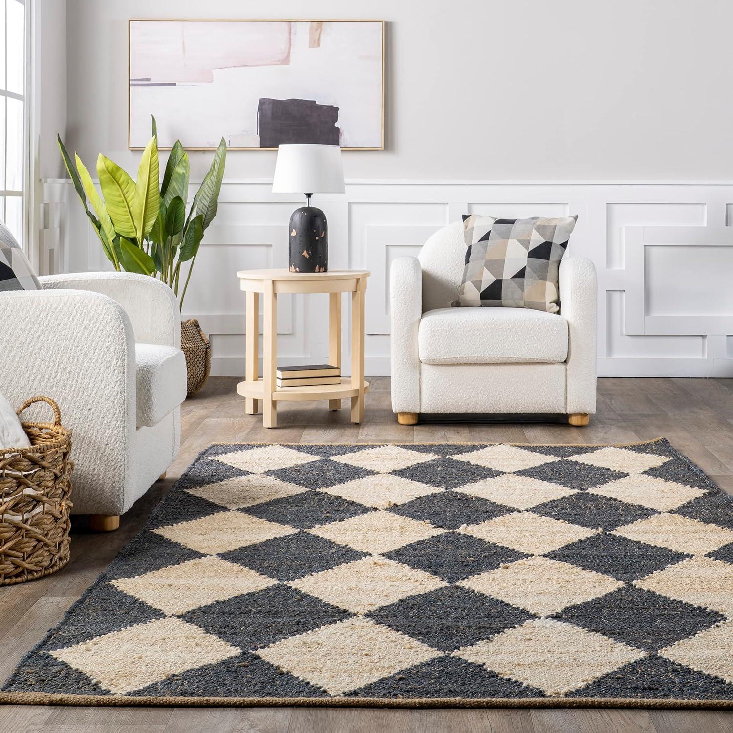 Godelinde Diamond Checkerboard Jute Area Rug