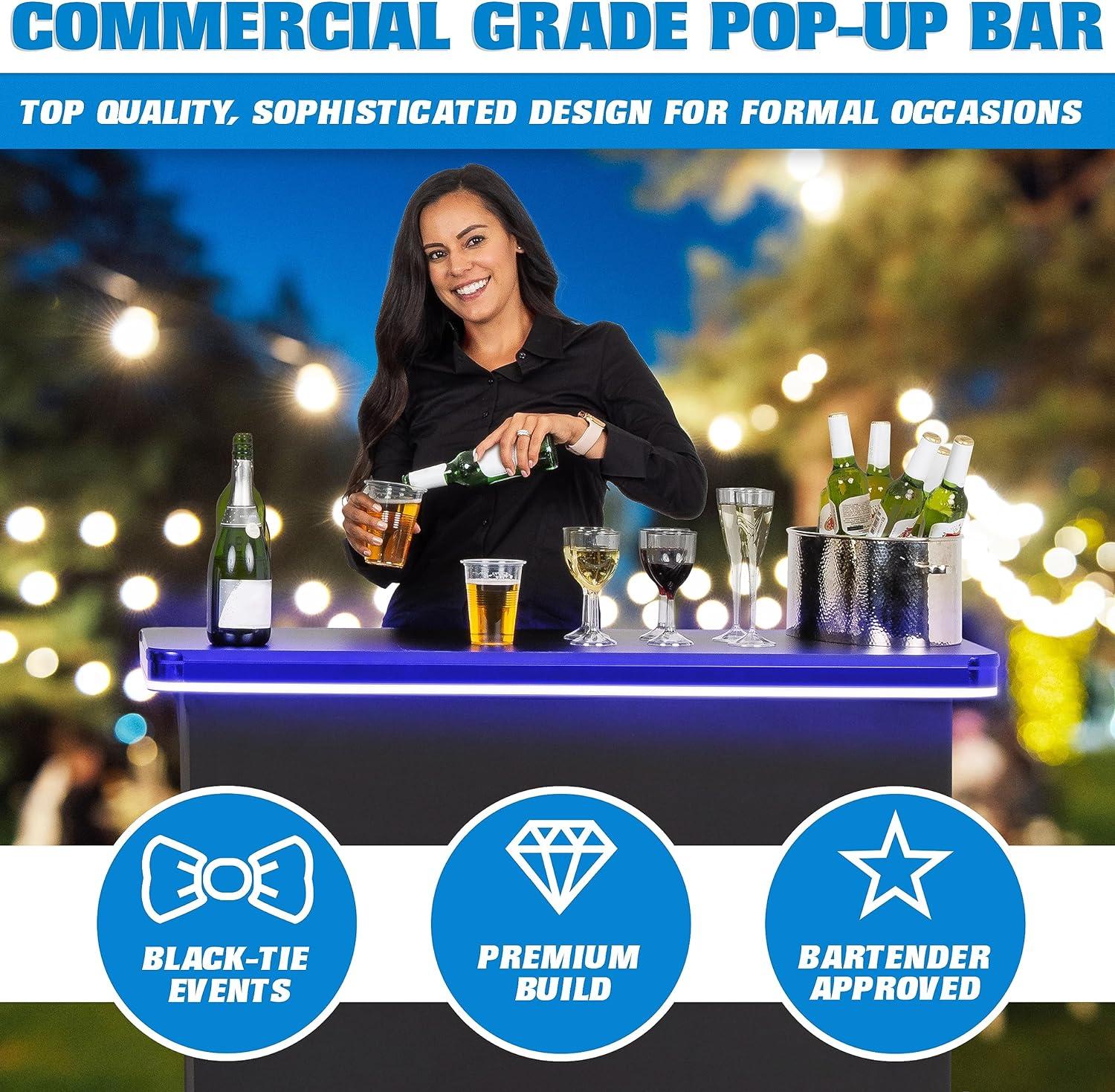GoPong GoBar PRO LED Commercial Grade Portable Bar Table with Multi-Color Lights - 47.5 x 19 x 38 IN